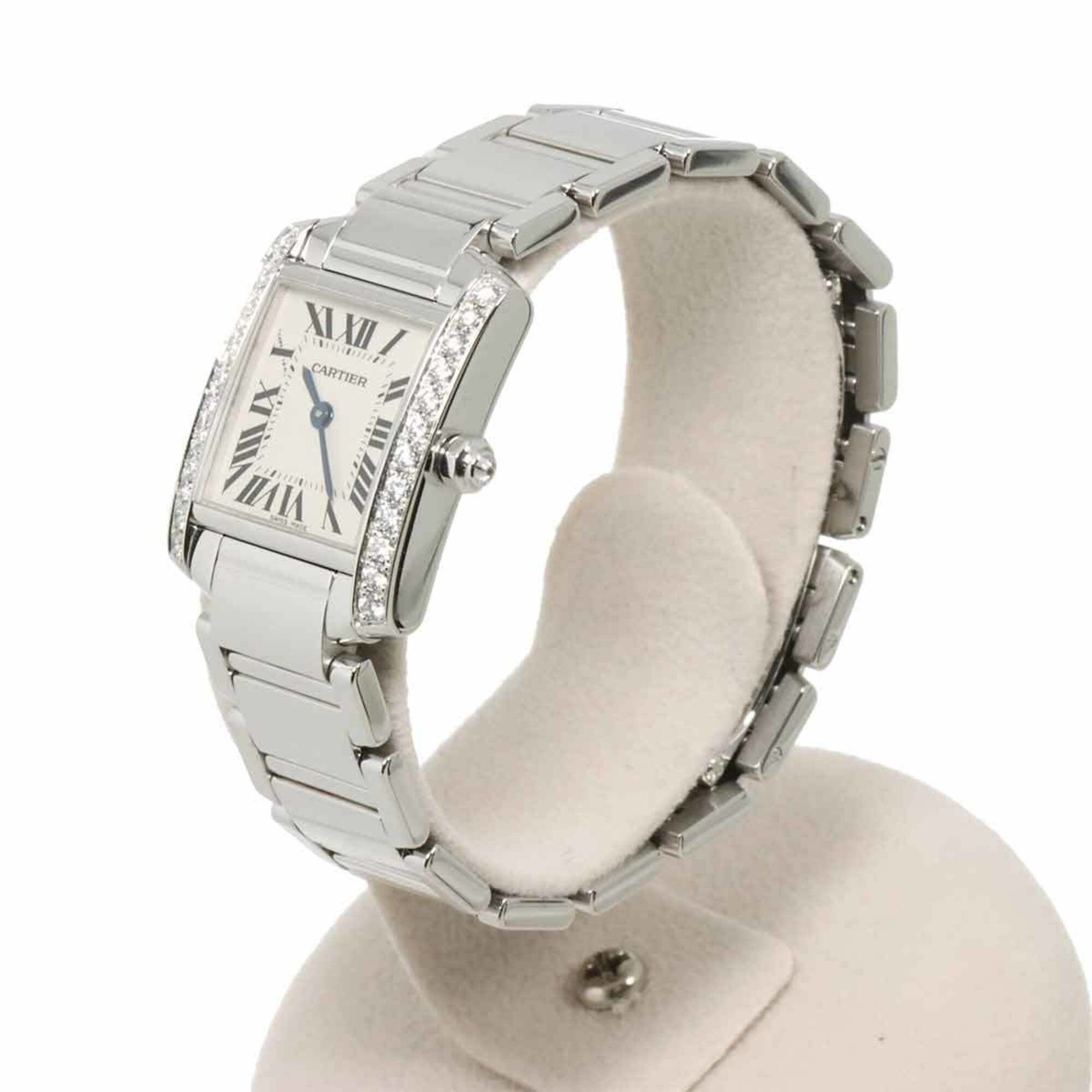 Cartier Tank Francaise SM WE1002S3 Ladies' Watch, Diamond Bezel, Ivory, 18K White Gold, Quartz.