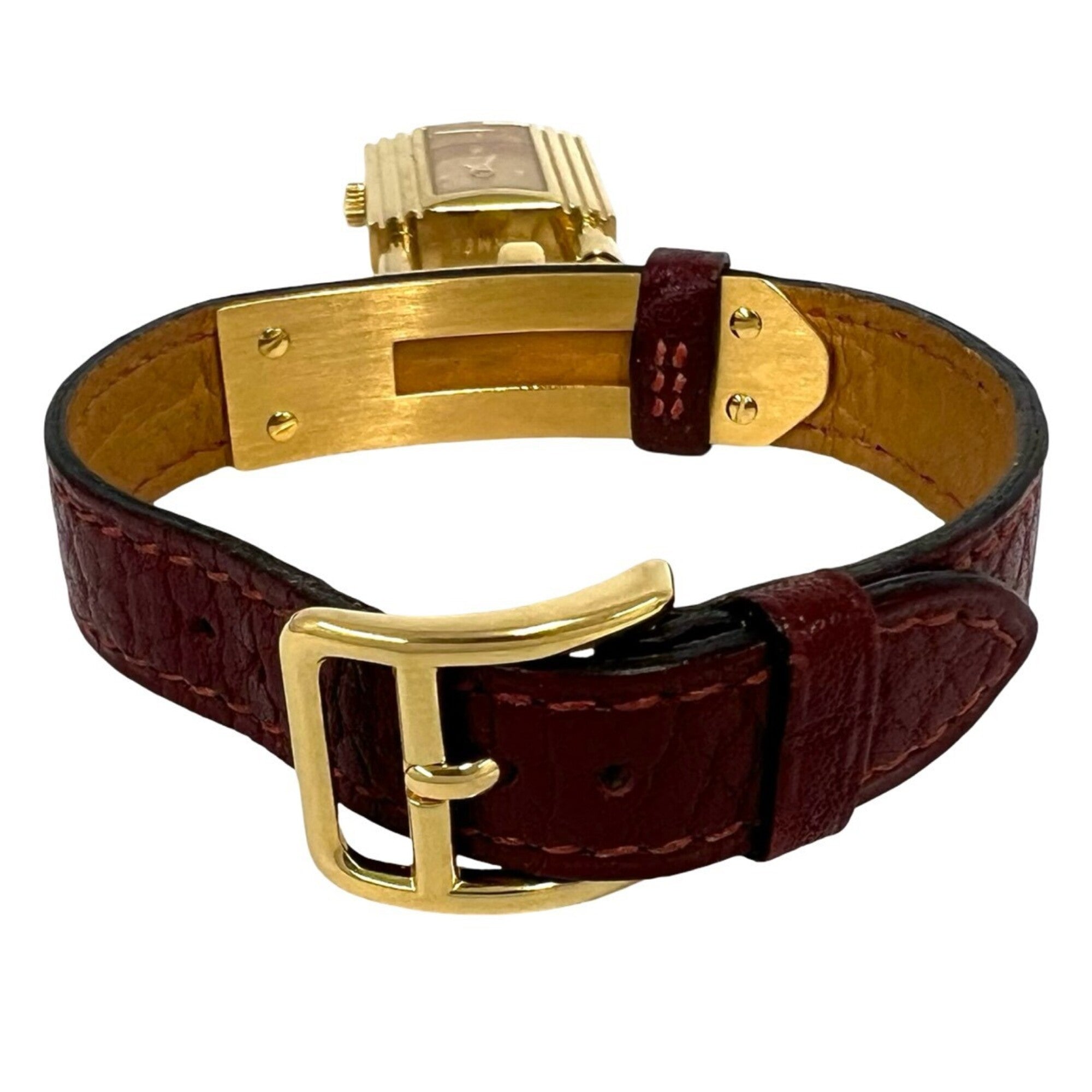 HERMES Vintage Kelly GP Leather Genuine Quartz Wrist Brown Gold 33095