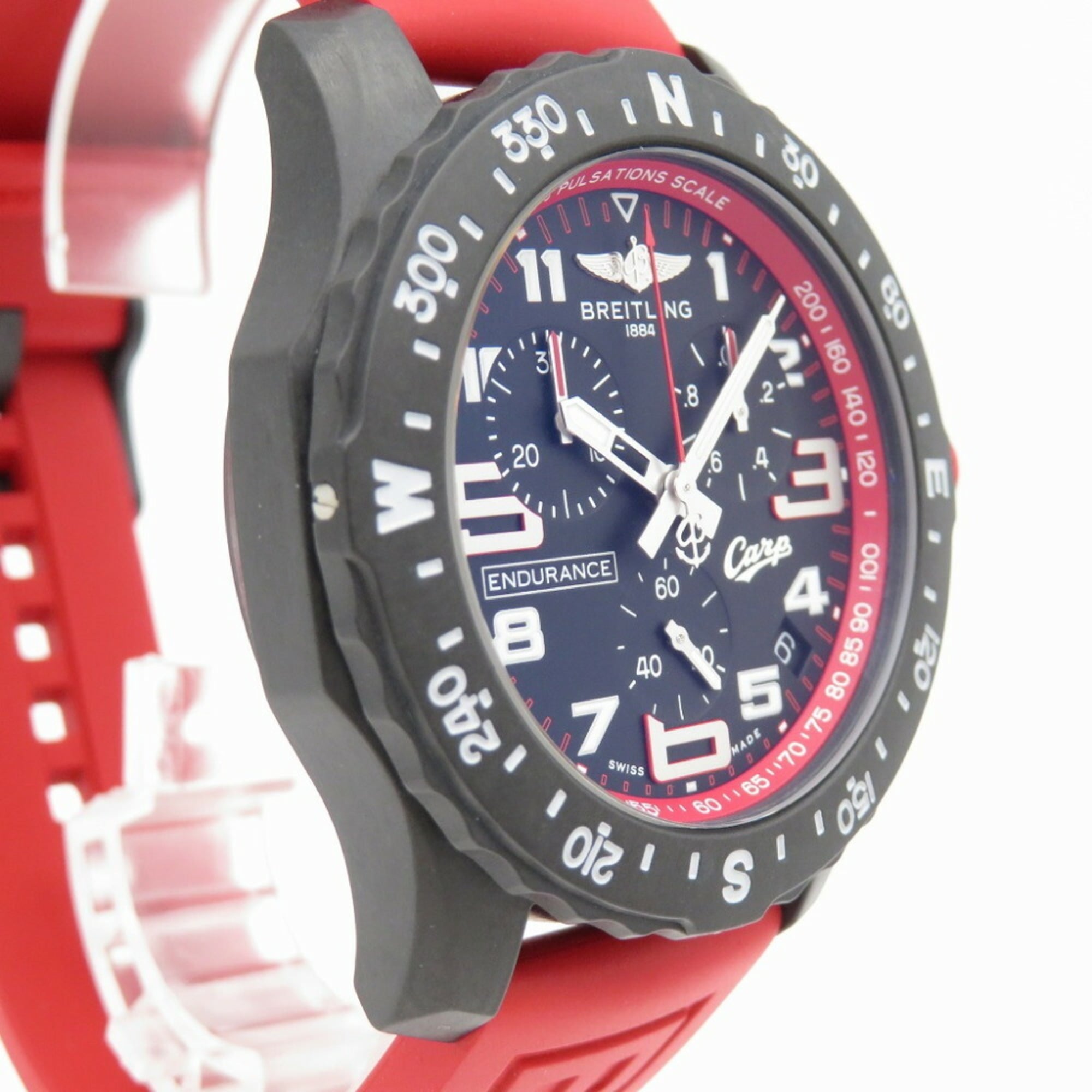 Zo goed als nieuw Breitling Endurance Pro Hiroshima Carp-samenwerkingsmodel X823101E1B1S1 quartzhorloge, Breitlight/rubber, zwarte wijzerplaat, rood, 1102BREITLING, herenhorloge