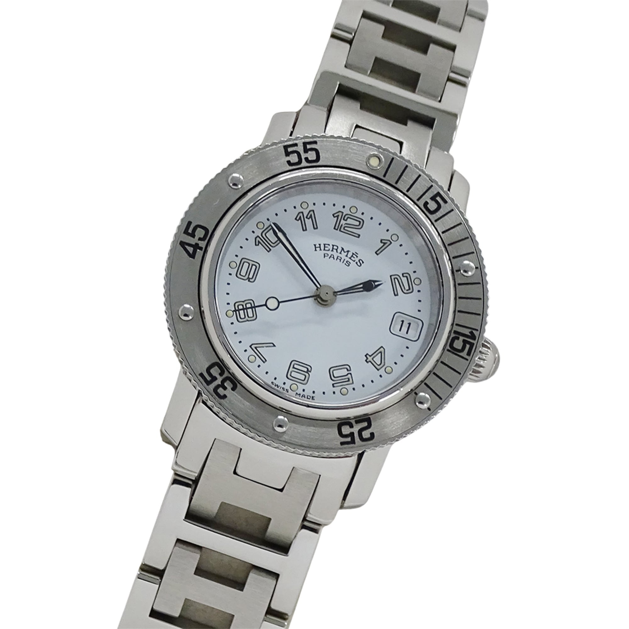 Hermes HERMES Women's Watch, Brand: Clipper Diver Date, Quartz, Stainless Steel (SS), CL5.210, Silver & White