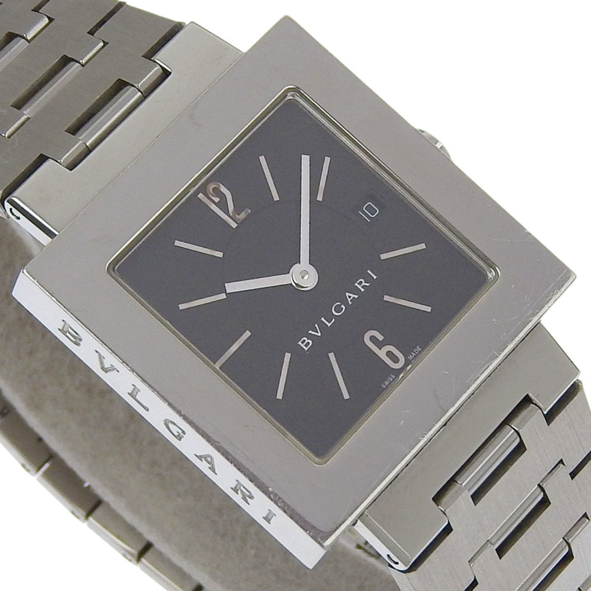 BVLGARI Quadrado-horloge SQ29SSD, roestvrij staal, quartz, analoog display, zwarte wijzerplaat, unisex
