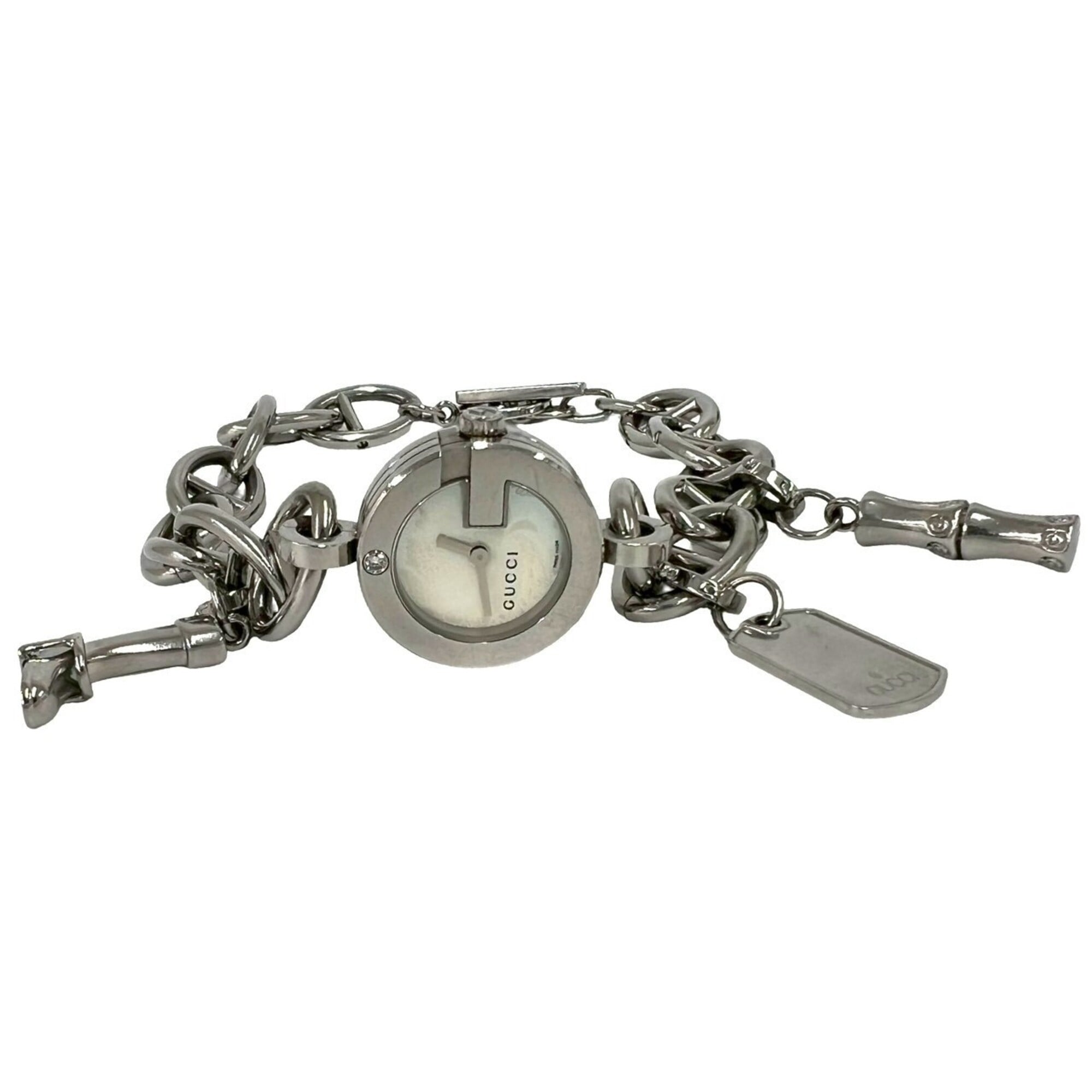 GUCCI Gucci Logo Charm Stainless Steel Quartz Wrist Silver 37369