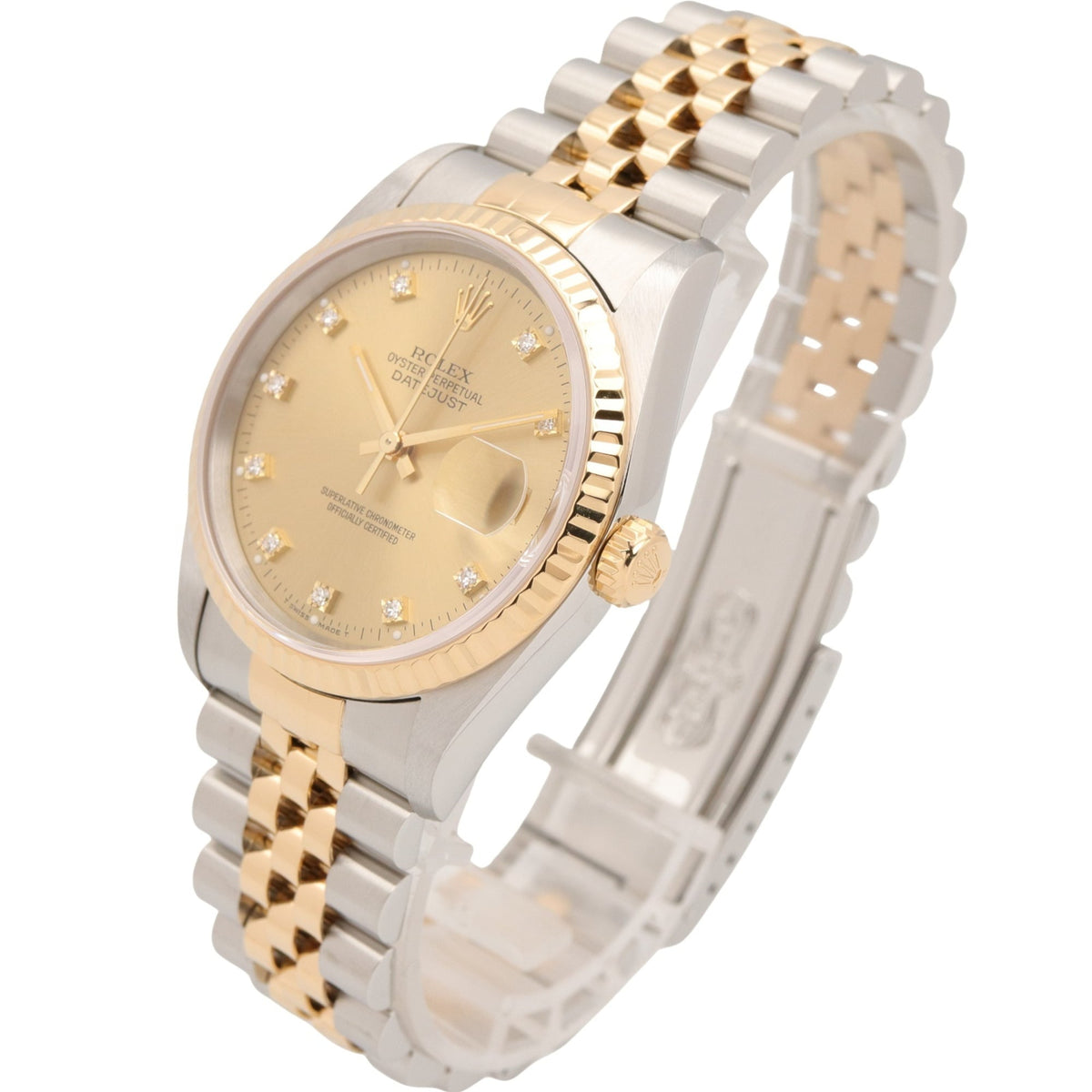 Rolex Datejust 10P Diamond 16233G Champagne, Gold Dial 36mm Watch