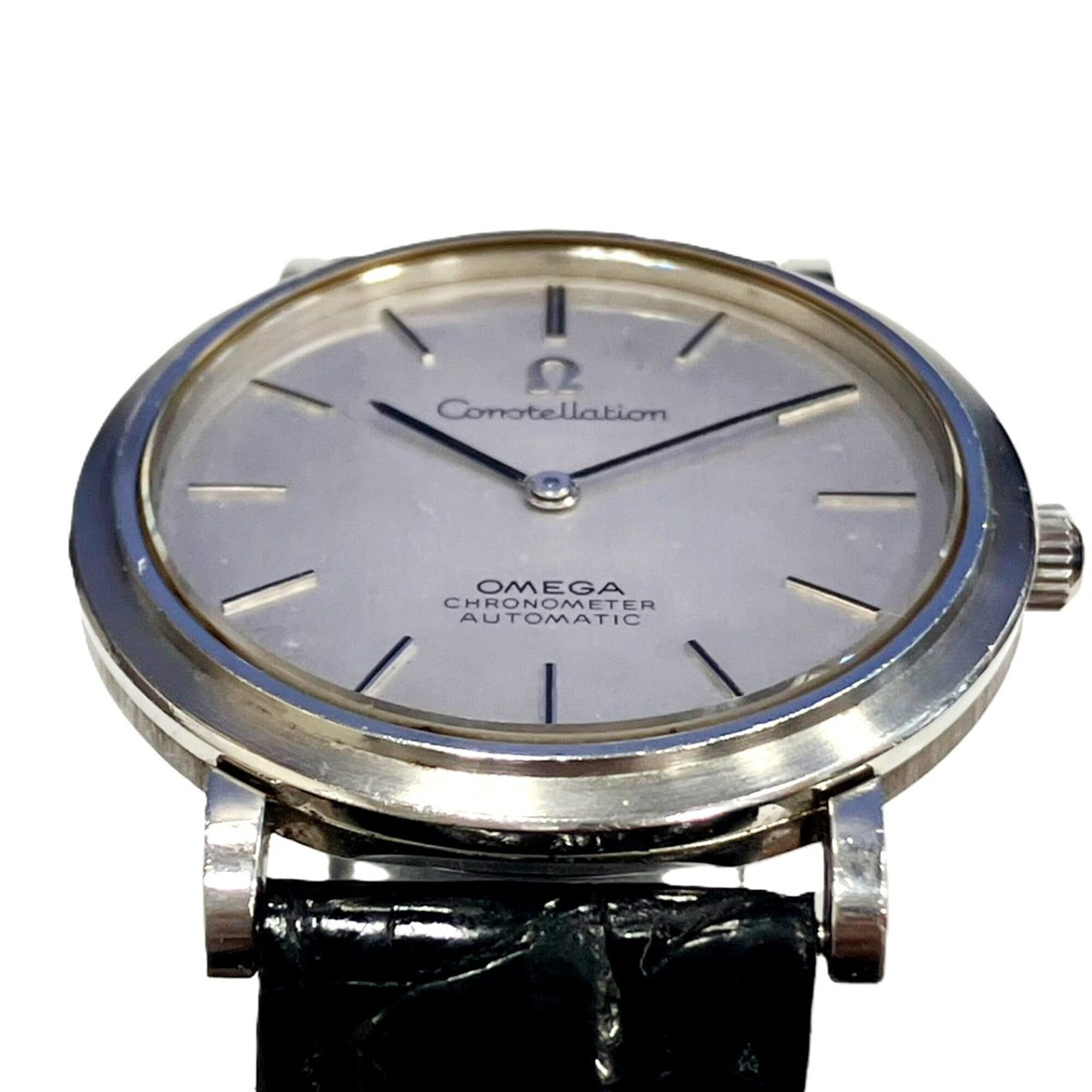 Omega Constellation wristwatch, total weight 36.8g, stainless steel, genuine leather strap, automatic movement, silver dial, 157.0001