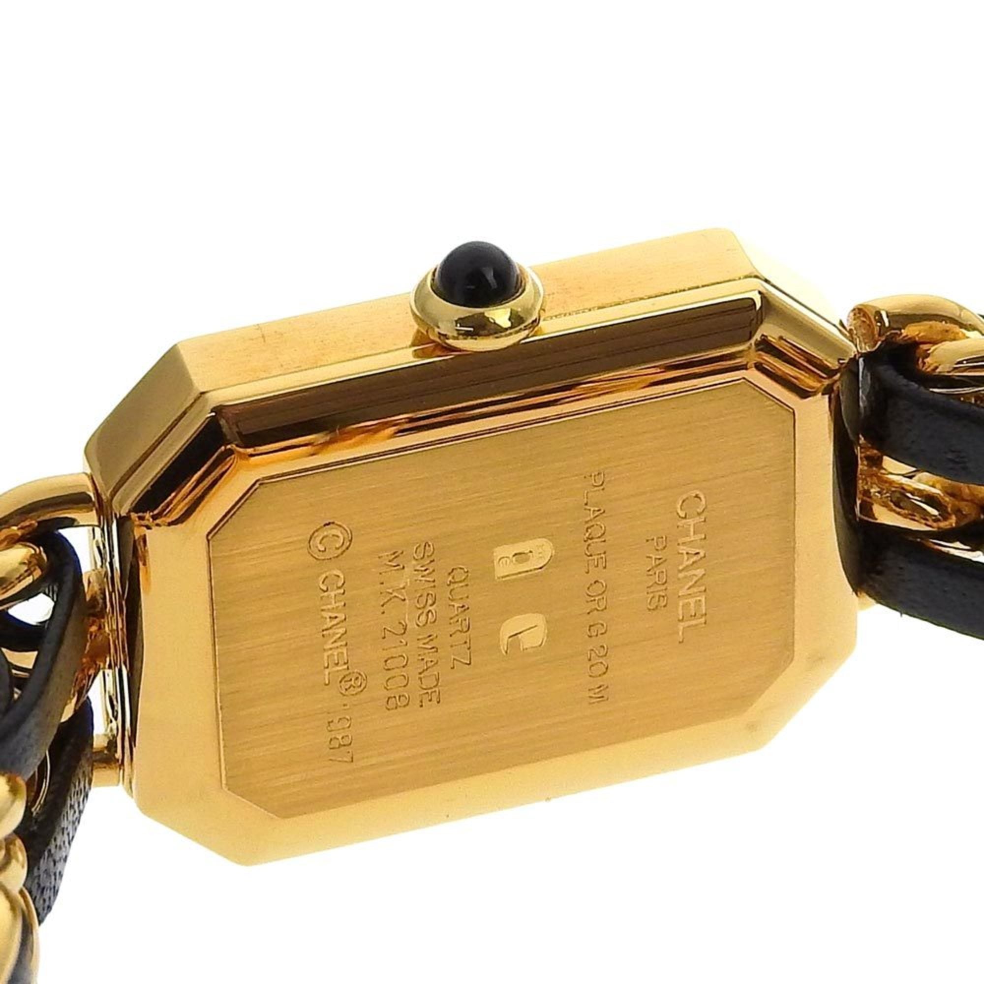 Chanel CHANEL Premiere S Uhr H0001 vergoldet x LederQuarz analoges ZifferblattSchwarz Zifferblatt, Damenuhr