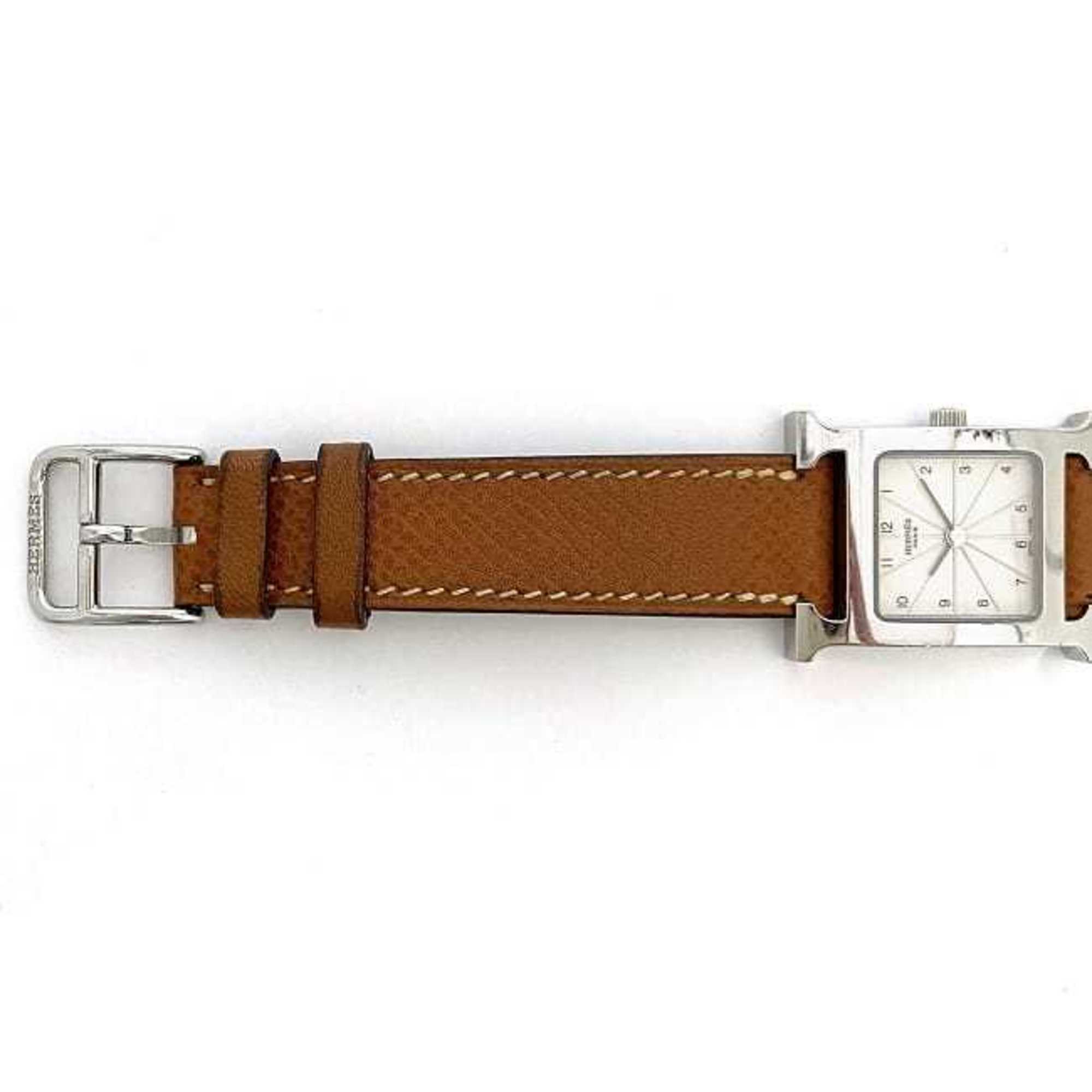Hermes Uhr H Beige Silber Braun HH1.210 Damenuhr aus Edelstahl mit LederarmbandQuarz J-Prägung, HERMES, batteriebetrieben, 21 mm