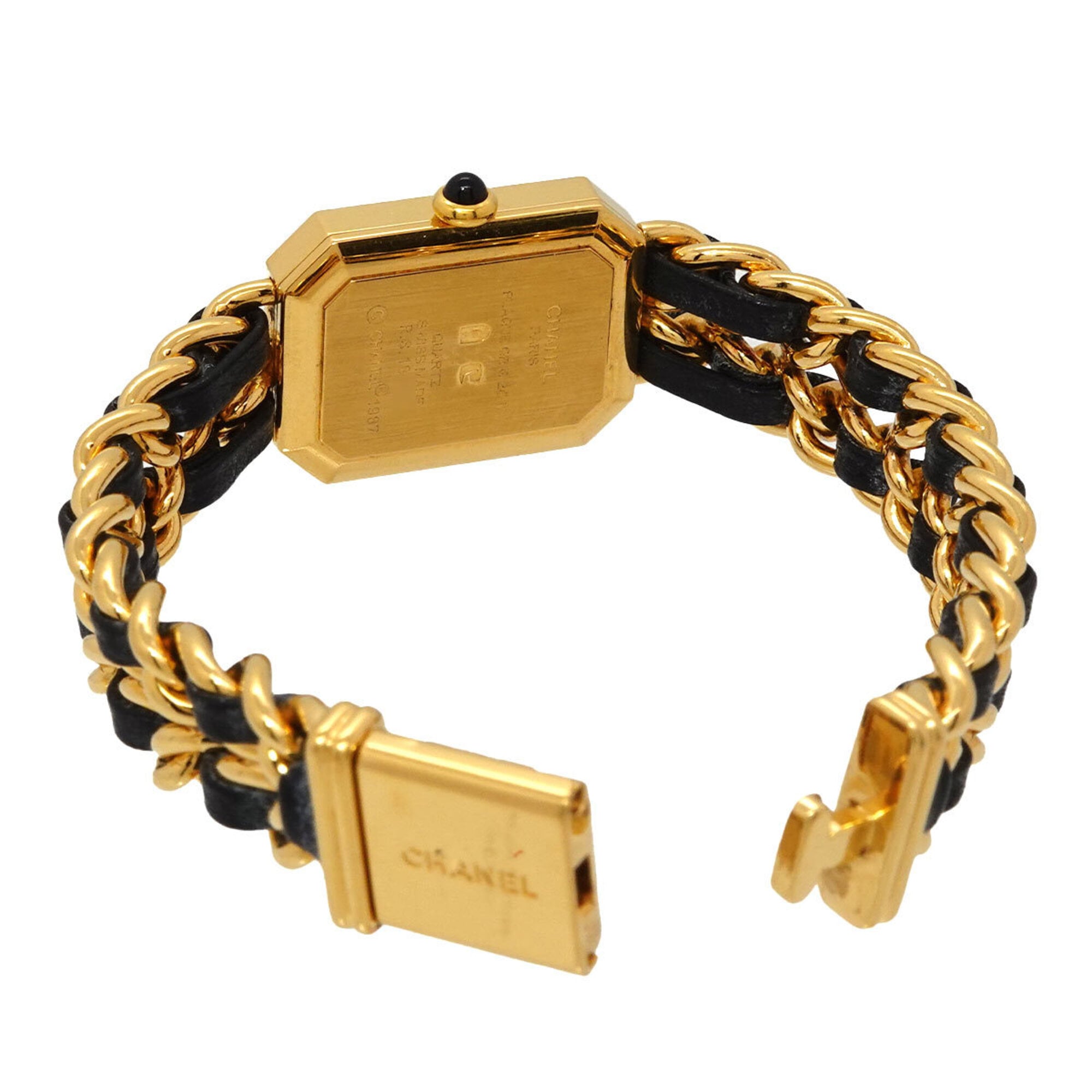 Chanel Premiere Large Size H0001 Wo Black Gold Quartz