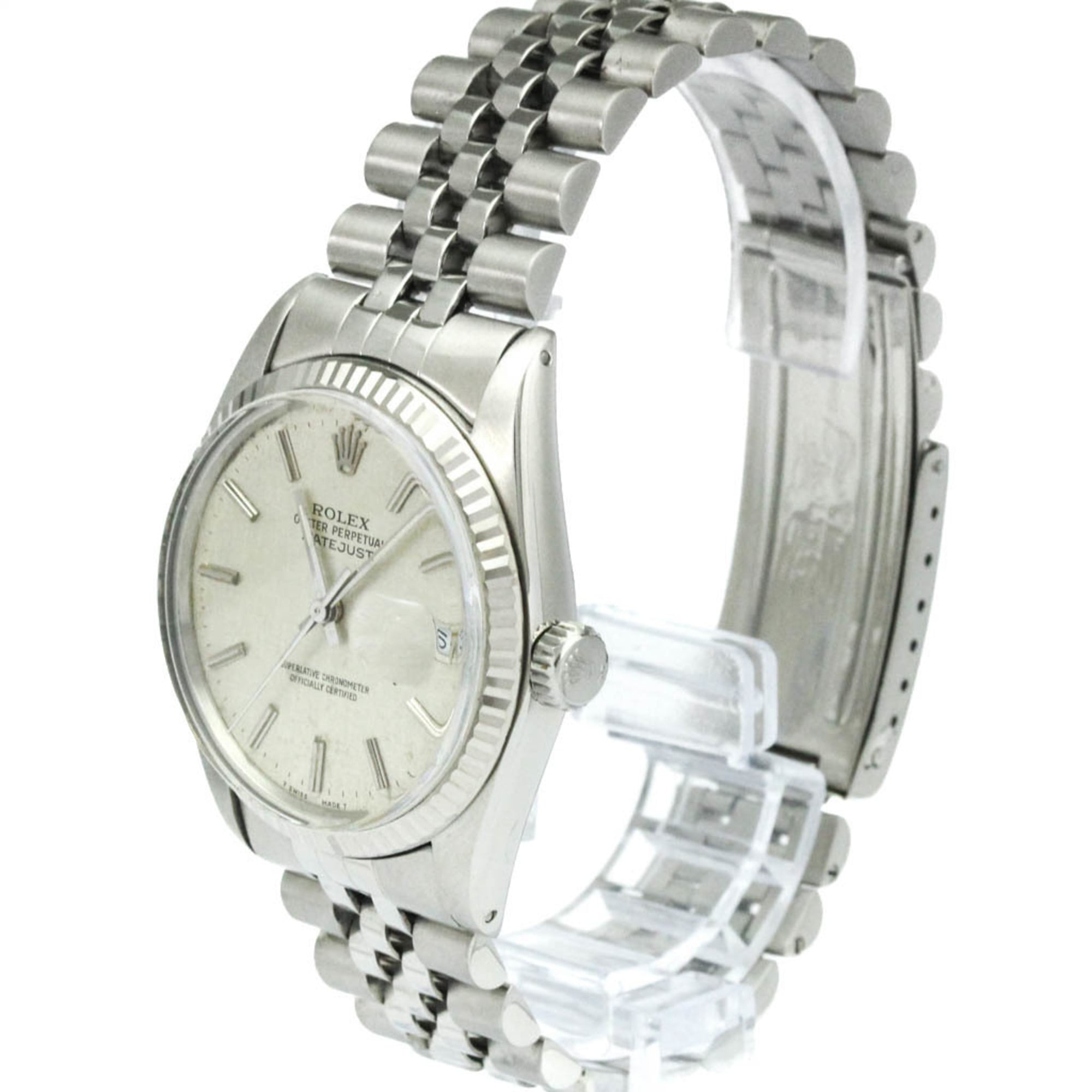 ROLEX Datejust 18K White Gold Steel Automatic Mens Watch 16014 Polished