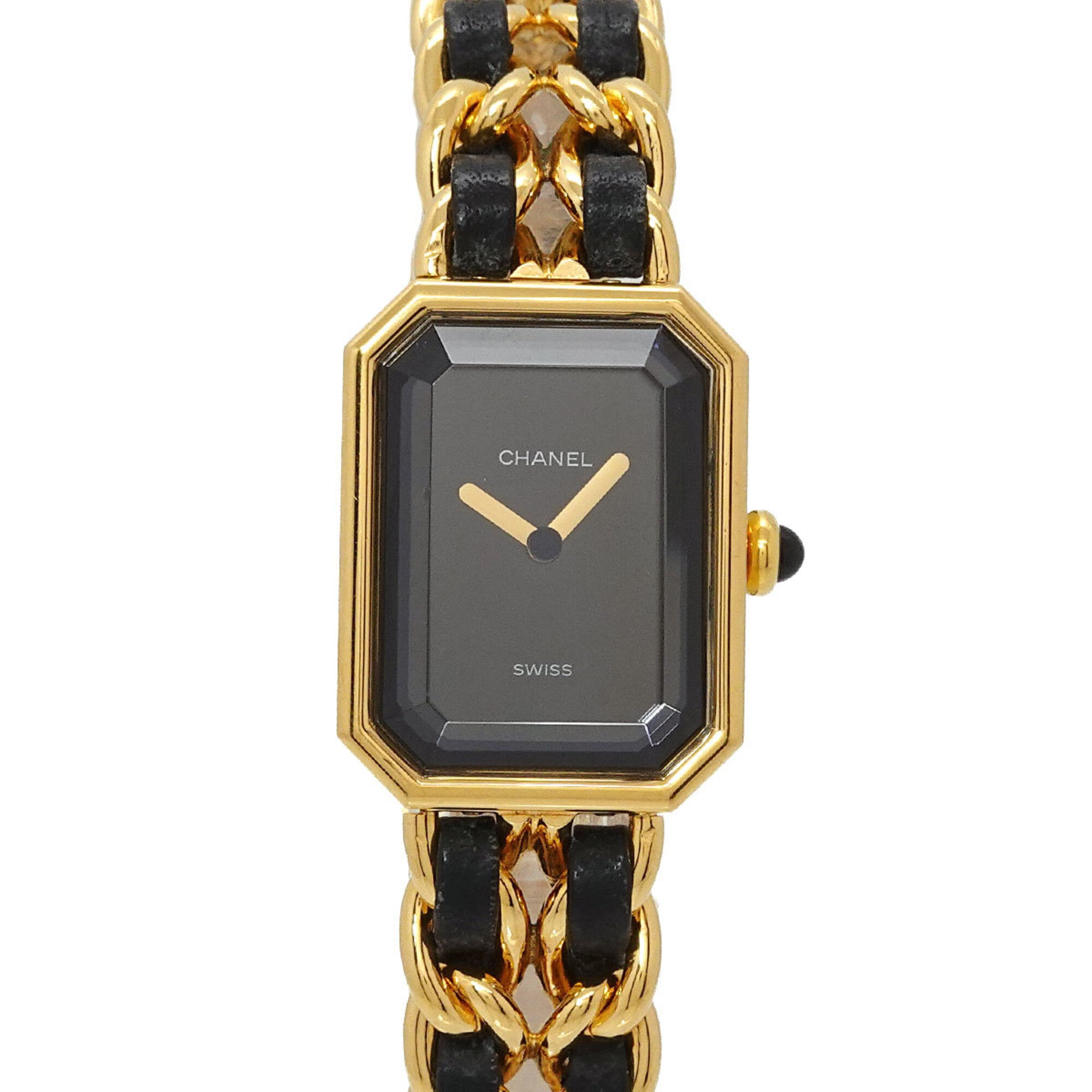 Chanel Premiere Large Size H0001 Wo Black Gold Quartz