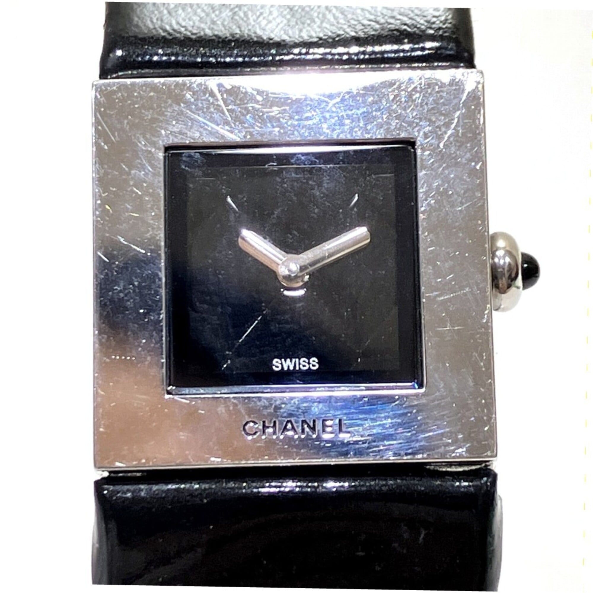 Chanel Matelassé Watch, Total Weight 27g, Stainless Steel, Genuine Leather Strap, Quartz Movement, Black Dial, H0116