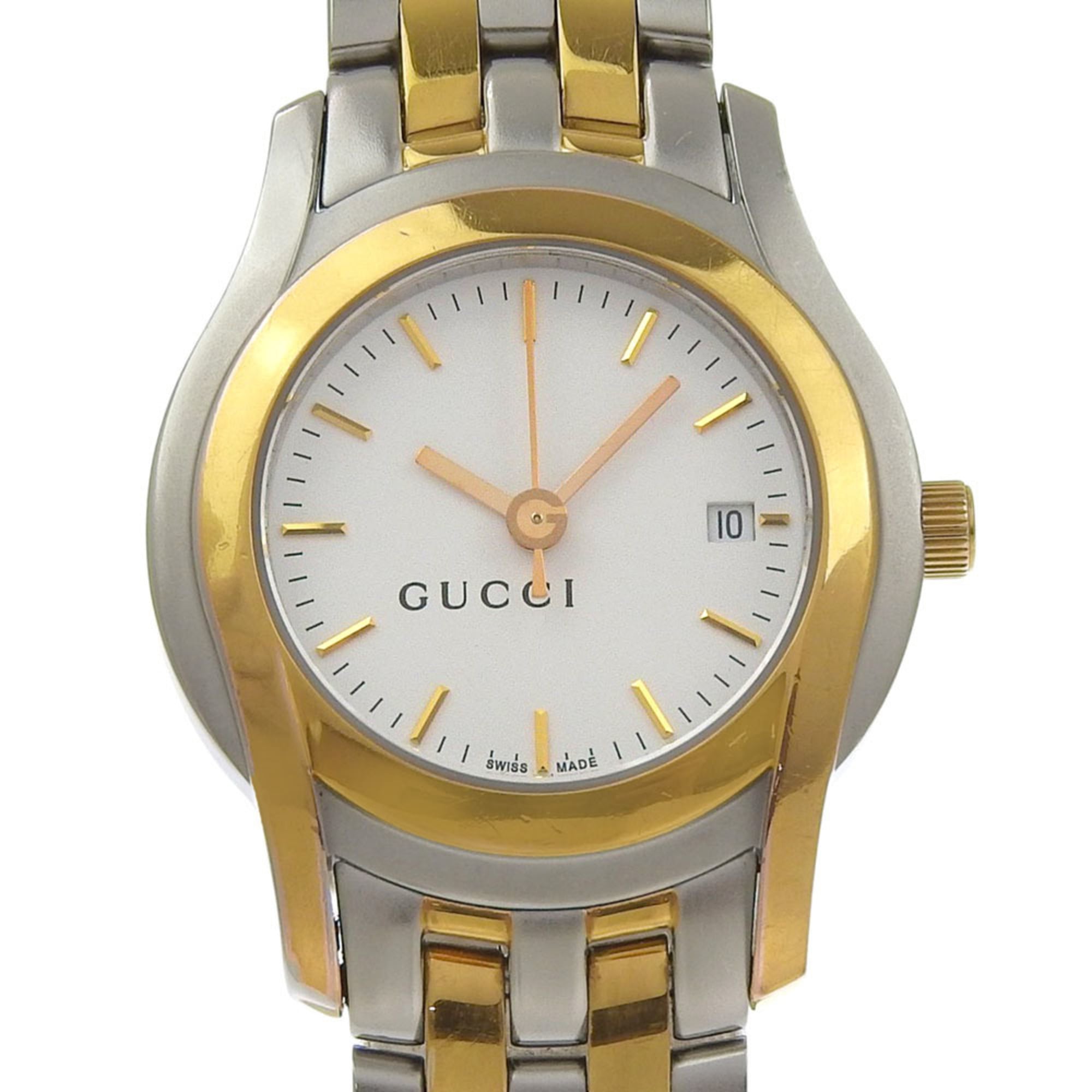 Gucci GUCCI watch 5500L stainless steel x gold plated quartz analog display white dial women's