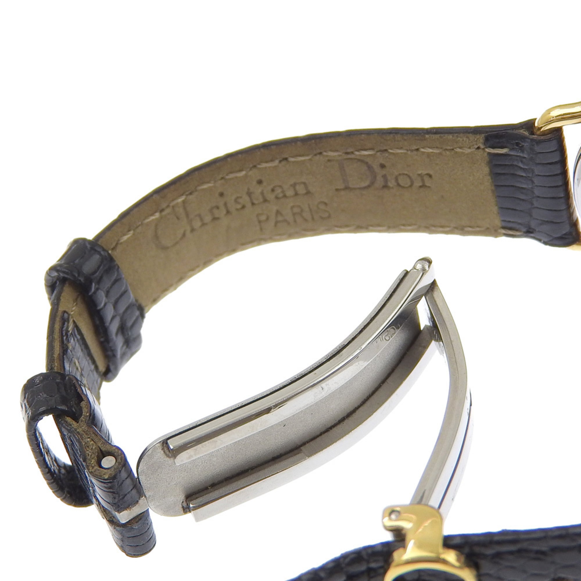 Montre Christian Dior, modèle 58.121.2, bracelet en cuir plaqué or, Quartz doré, affichage analogique, cadran Blanc, modèle pour femme.