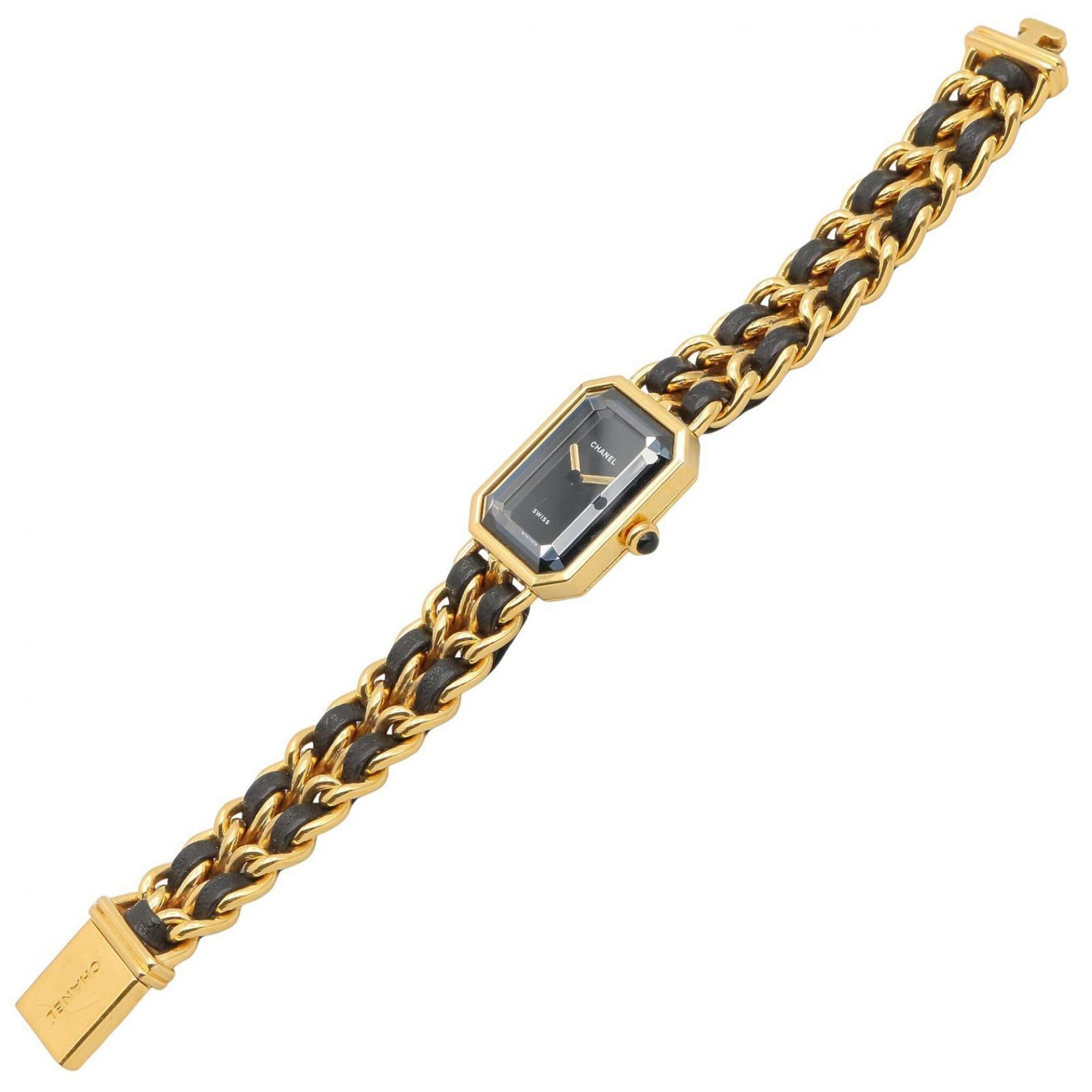 Chanel CHANEL Première M polshorloge, verguld (GP), leren band, dames, zwart, H0001