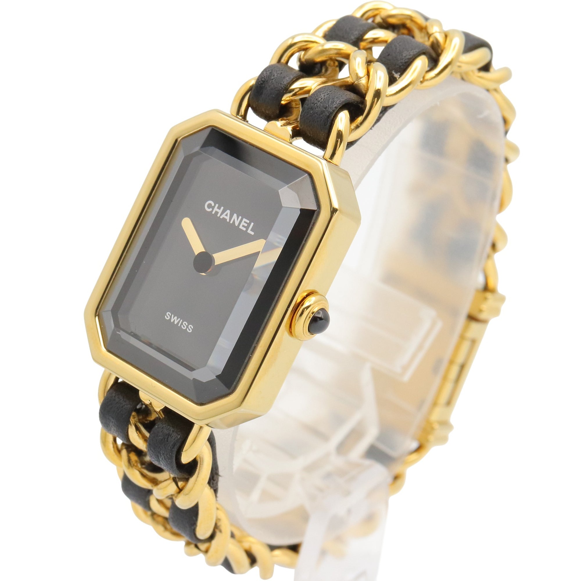 Chanel PremiÃ¨re Original Edition M Watch, Gold Plated Leather Strap, Women's, Black, H6951
