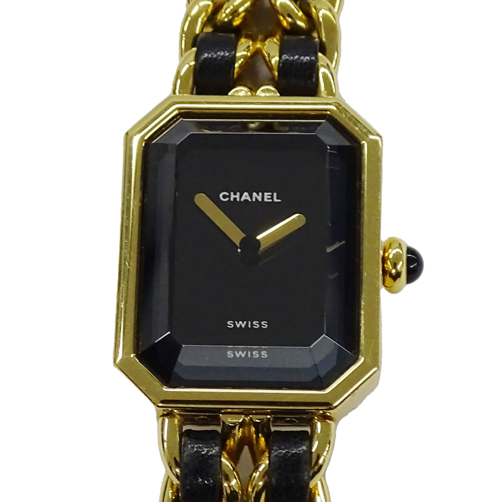 Chanel CHANEL Women's Watch Brand Premiere Quartz QZ GP Leather L Size H0001 Square Gold Black