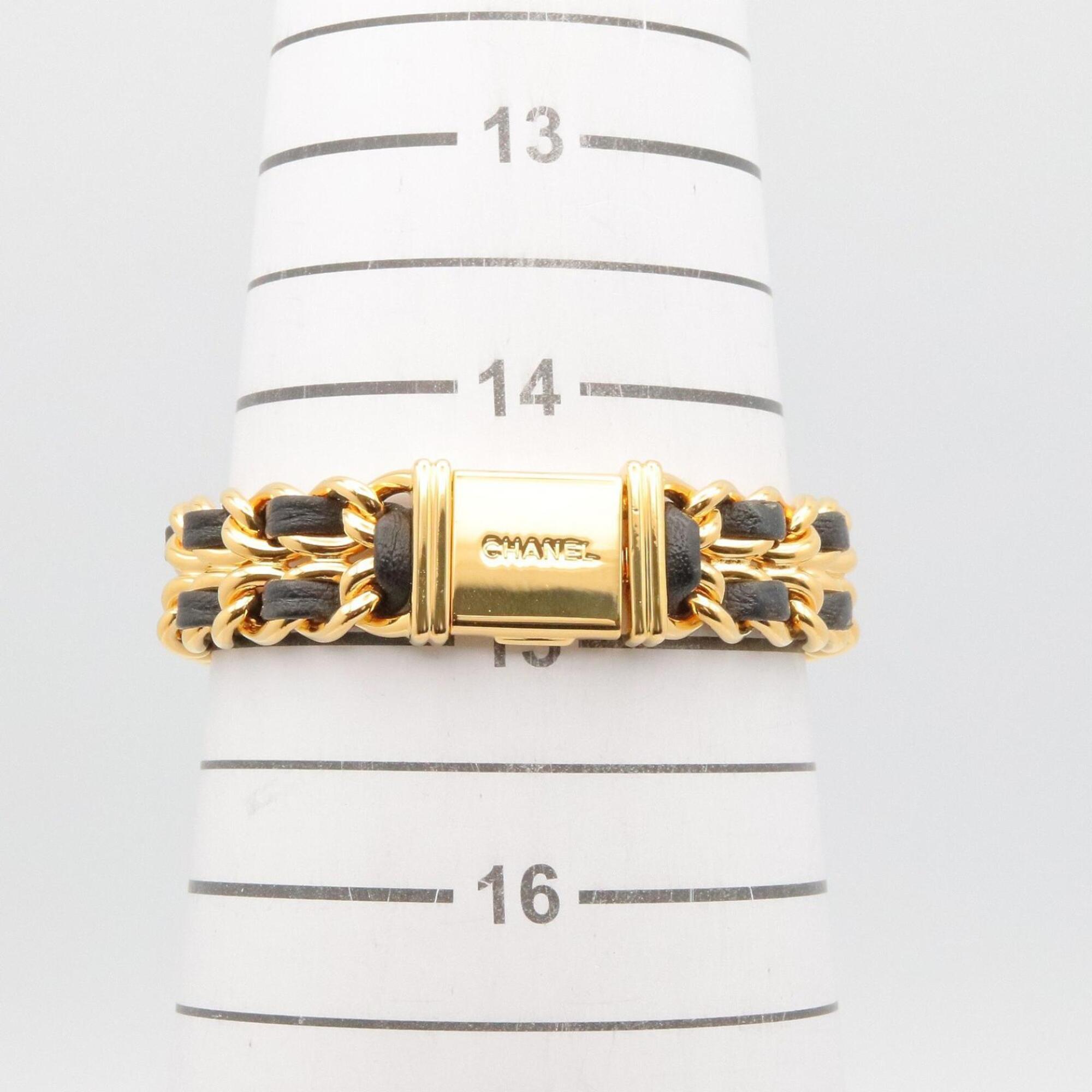 Montre-bracelet Chanel CHANEL Première M, plaquée or (GP), bracelet en cuir, pour femme, Noir, H0001