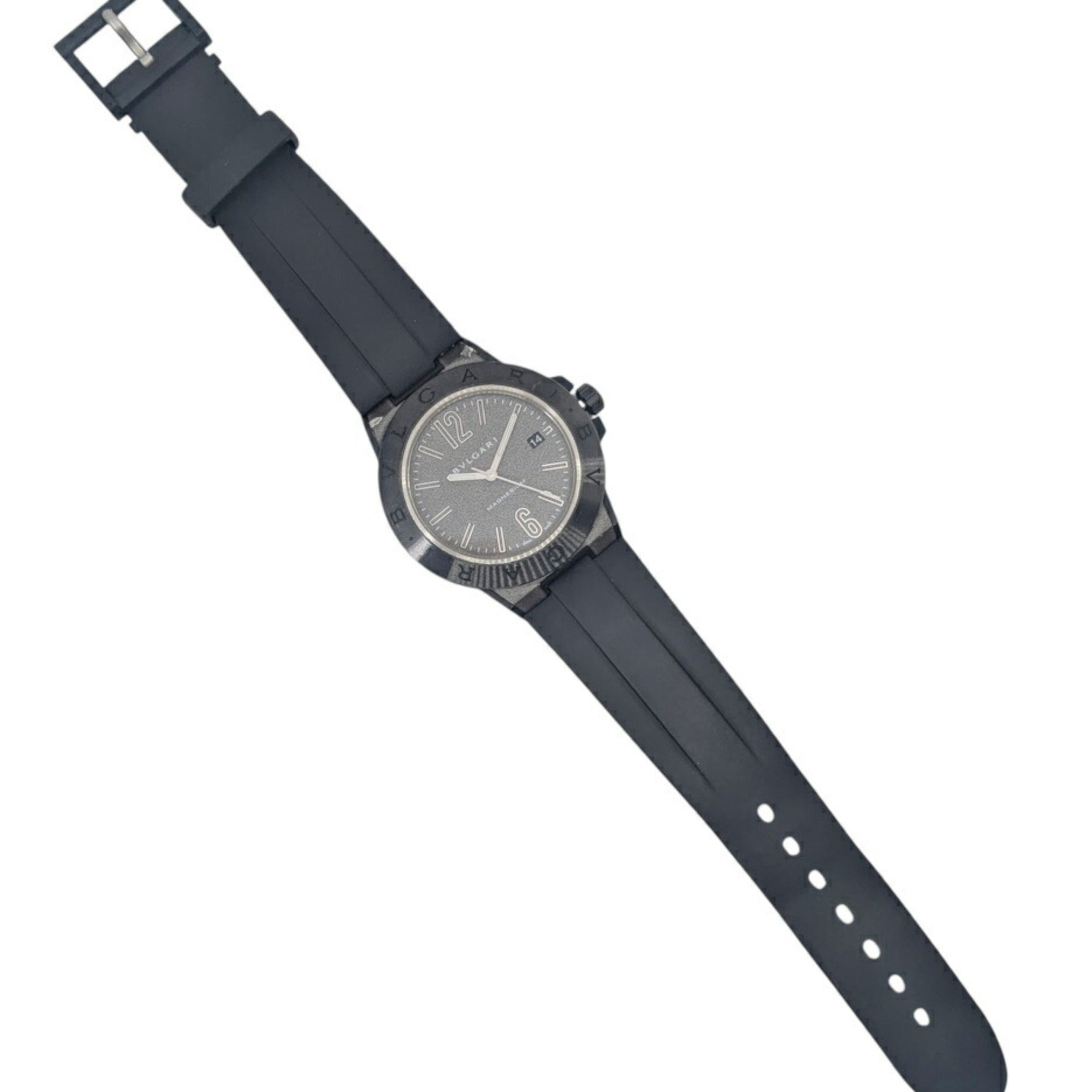 BVLGARI Diagono Magnesium Date met grijze keramische wijzerplaat en zwart rubberen band – automatisch herenhorloge DG41SMC