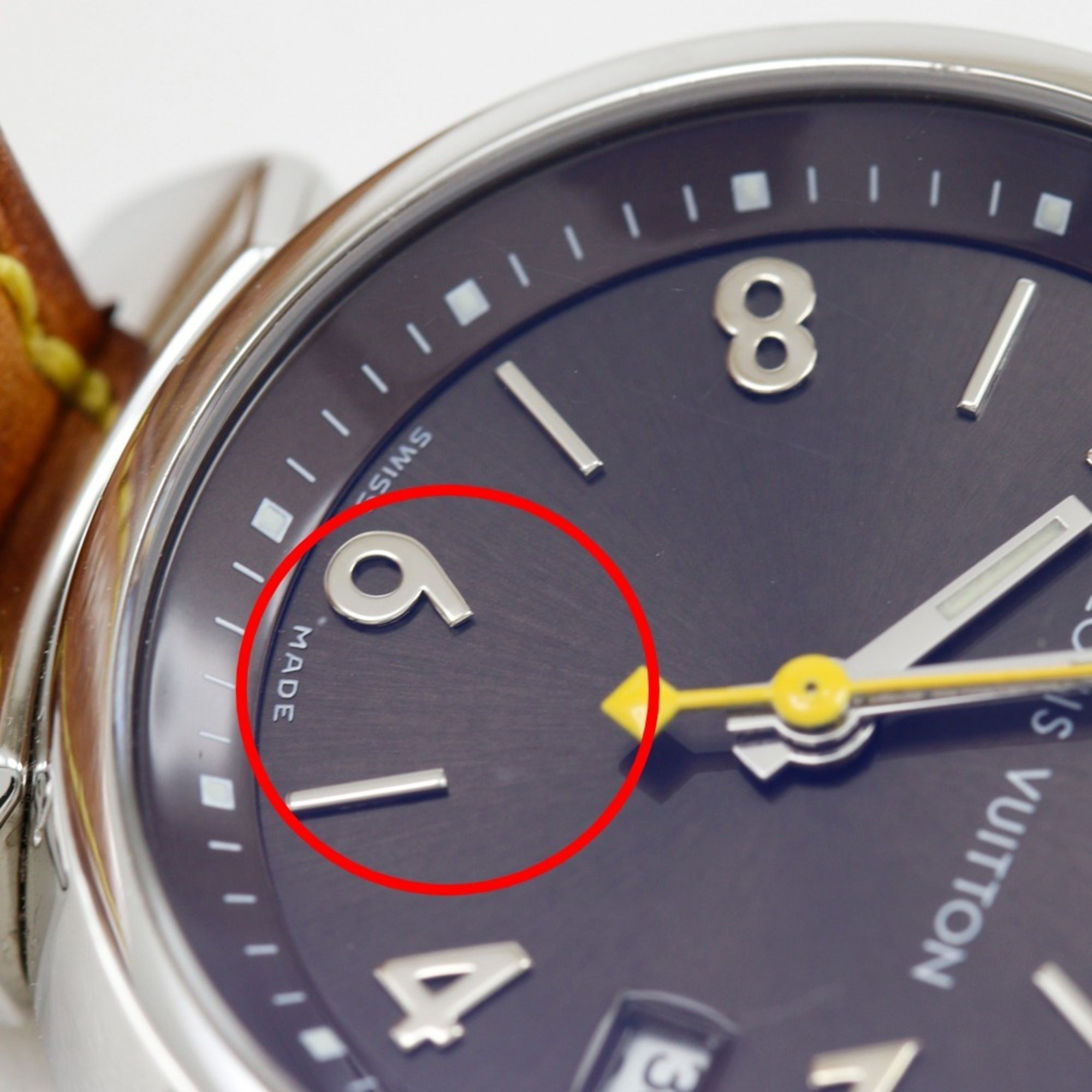 Louis Vuitton Tambour-horloge Q1211, roestvrij staal en leer, quartz uurwerk, analoge wijzerplaat, zwarte wijzerplaat, damesmodel