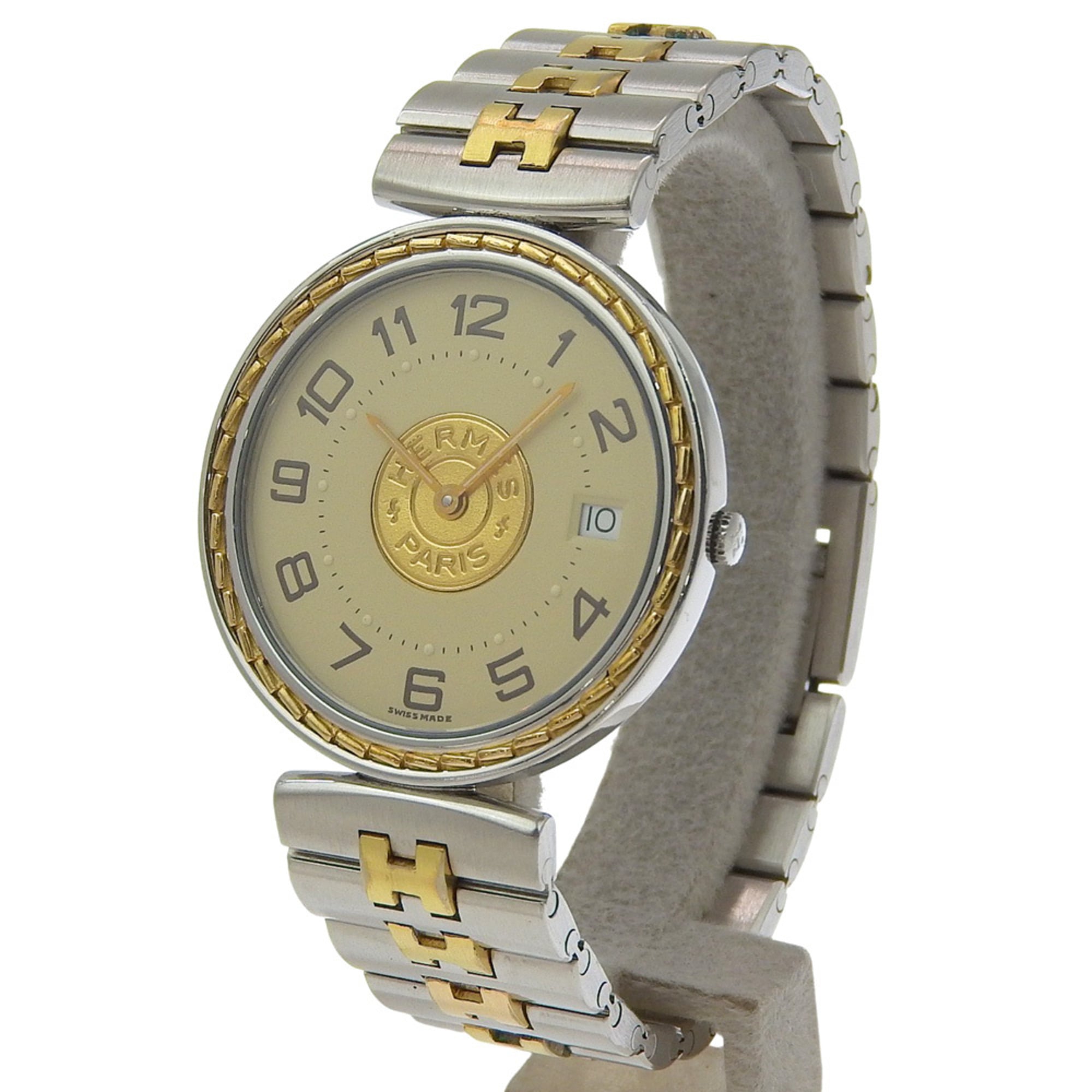 HermÃ¨s Serie watch, stainless steel, quartz movement, analog display, ivory dial, unisex