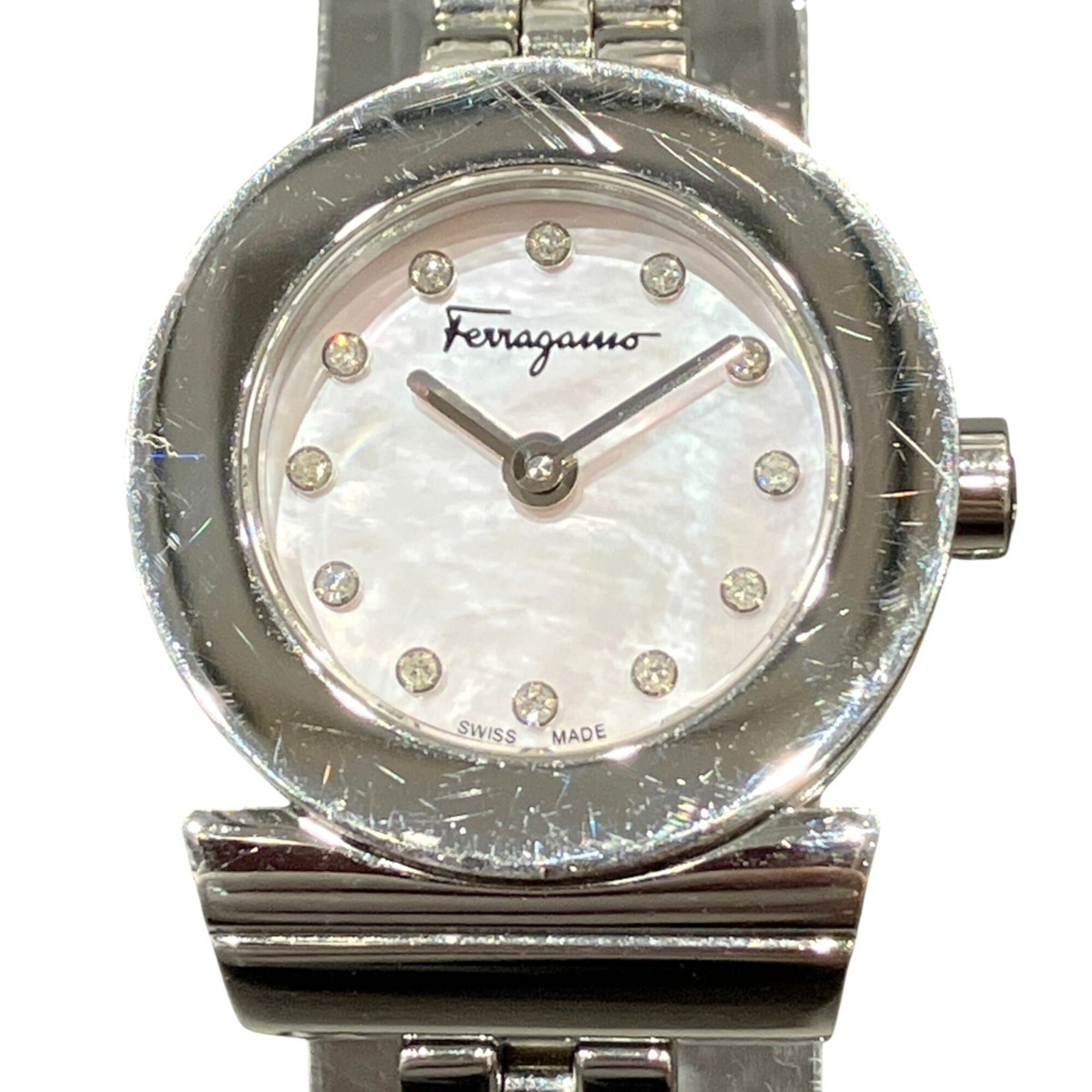 Salvatore Ferragamo Gancini watch, total weight 34.6g, stainless steel, quartz movement, pink mother-of-pearl dial, SFBF00118