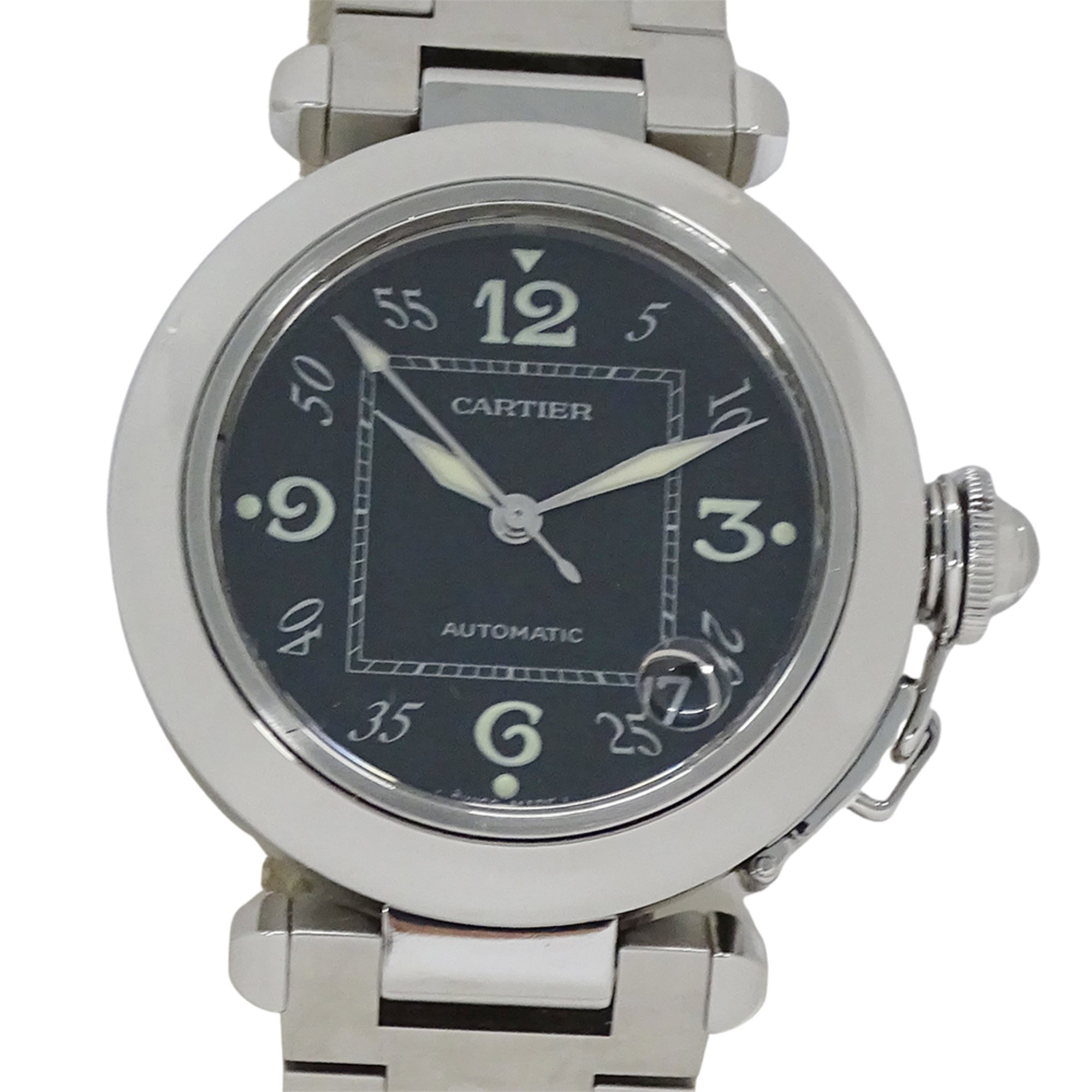 Cartier Pasha C Date Automatic Watch for Boys, Stainless Steel (SS) W31043M7, Silver & Black