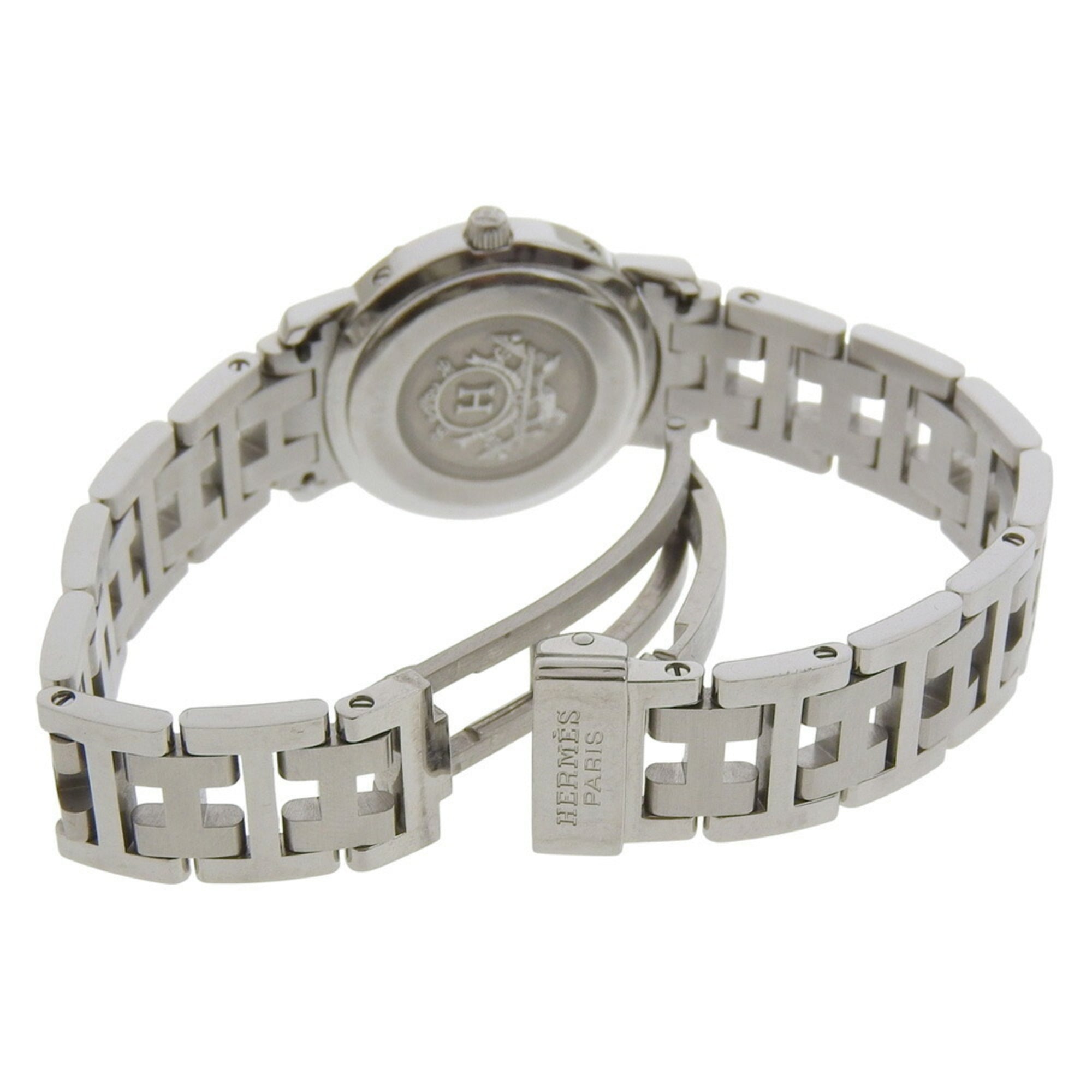 Hermes Clipper Date CL4 210, lichtblauwe wijzerplaat, roestvrij staal, quartz uurwerk, ongeveer 24 mm, dameshorloge.