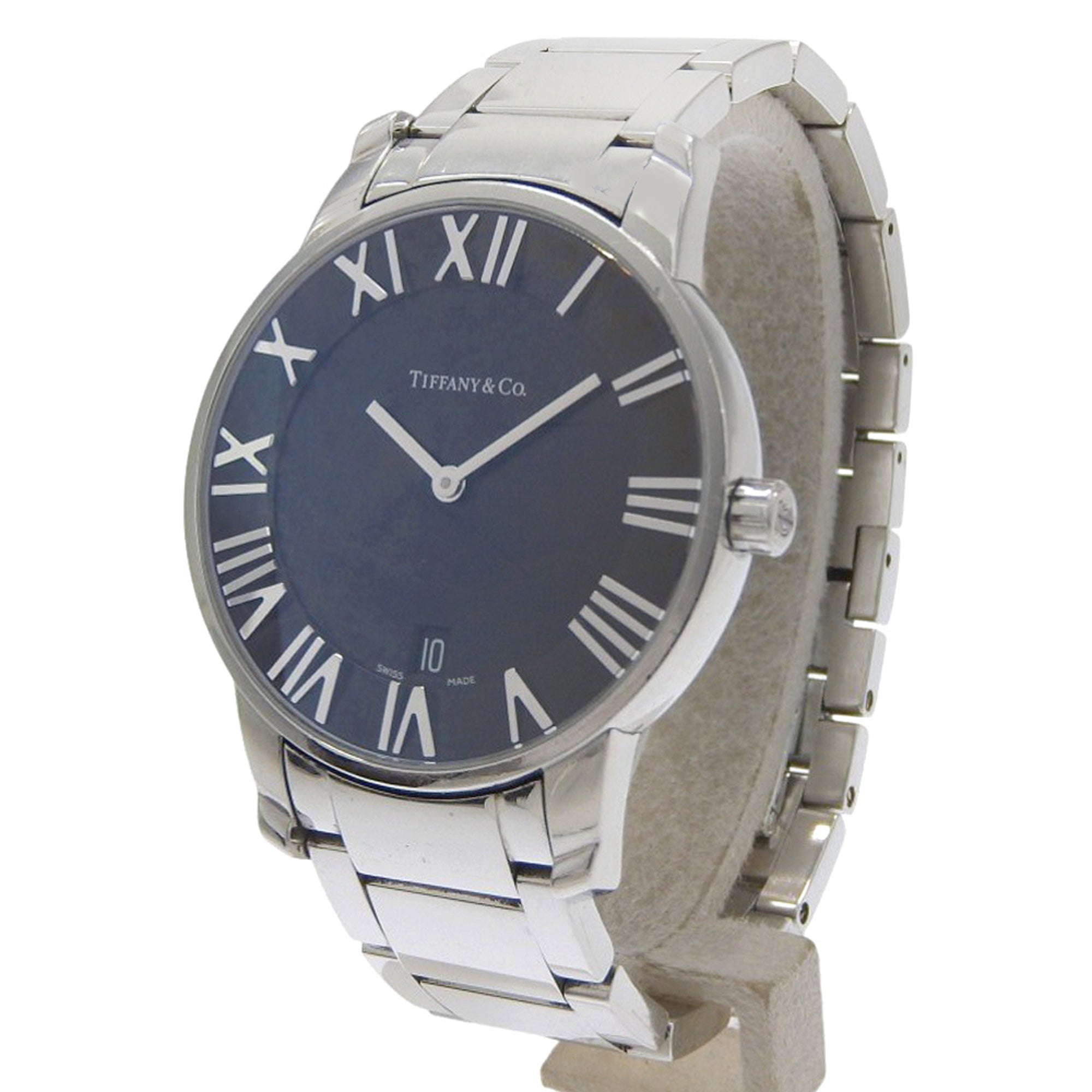 Tiffany & Co. Atlas Dome Watch Z1800.11.10A00A Stainless Steel Quartz Analog Black Dial Men's