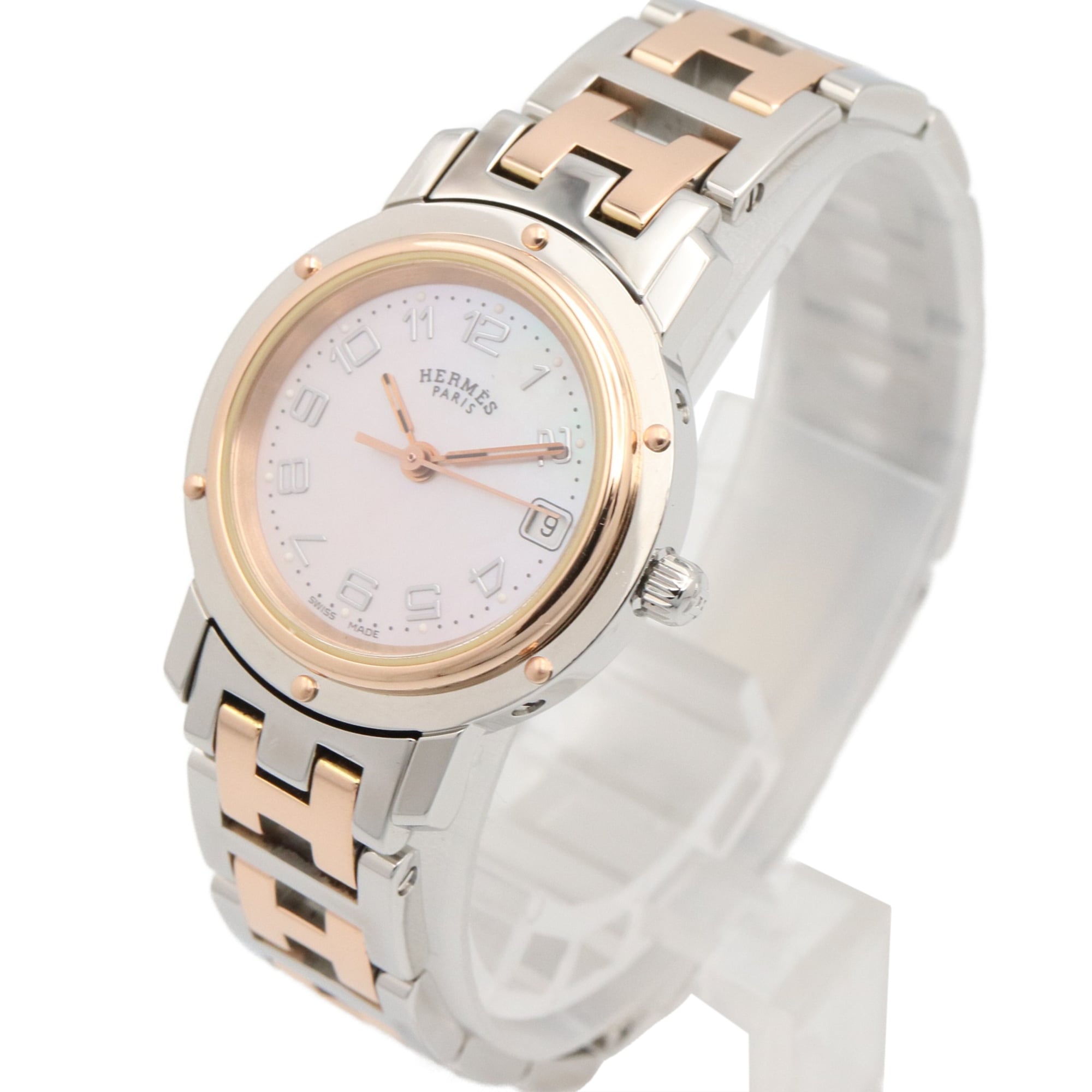Hermes Clipper Nacre CL4.221 roze schelpwijzerplaat 23 mm horloge
