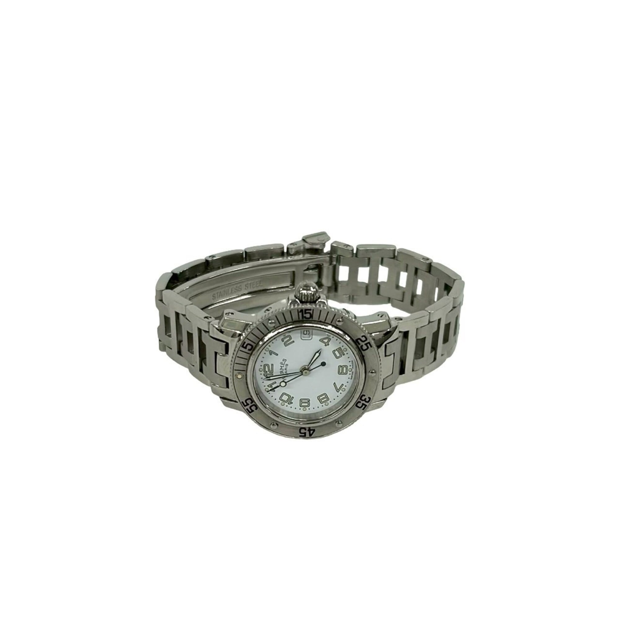 HERMES Clipper Diver Stainless Steel Quartz Wristwatch, Silver, 43102