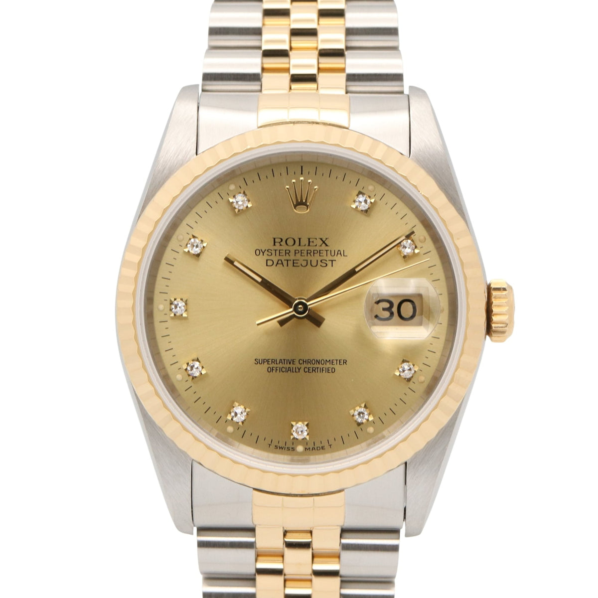 Rolex Datejust 10P Diamond 16233G Champagne, Gold Dial 36mm Watch