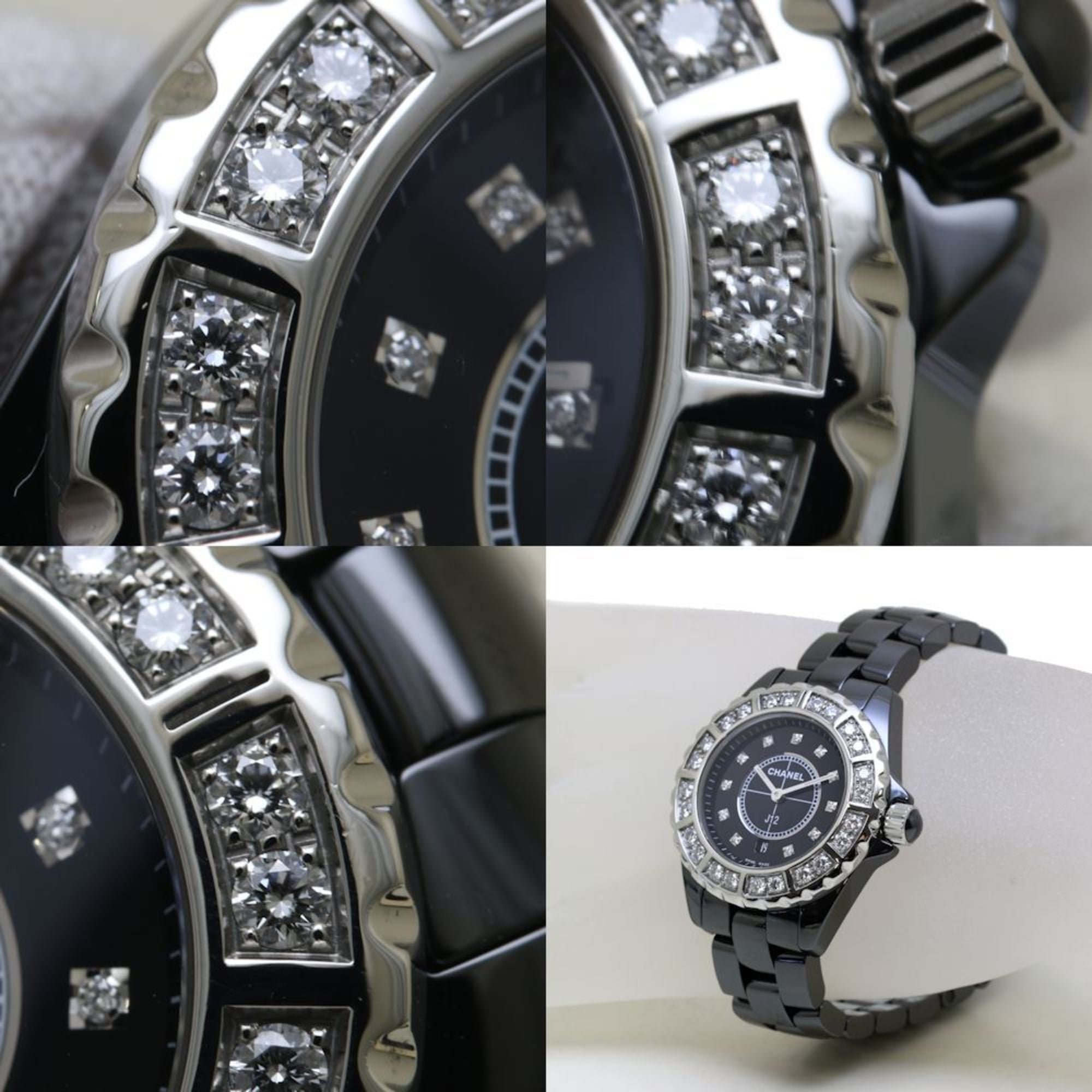 CHANEL J12 Bezel Diamond H2427 Zwart keramiek x roestvrij staal dameshorloge 39763