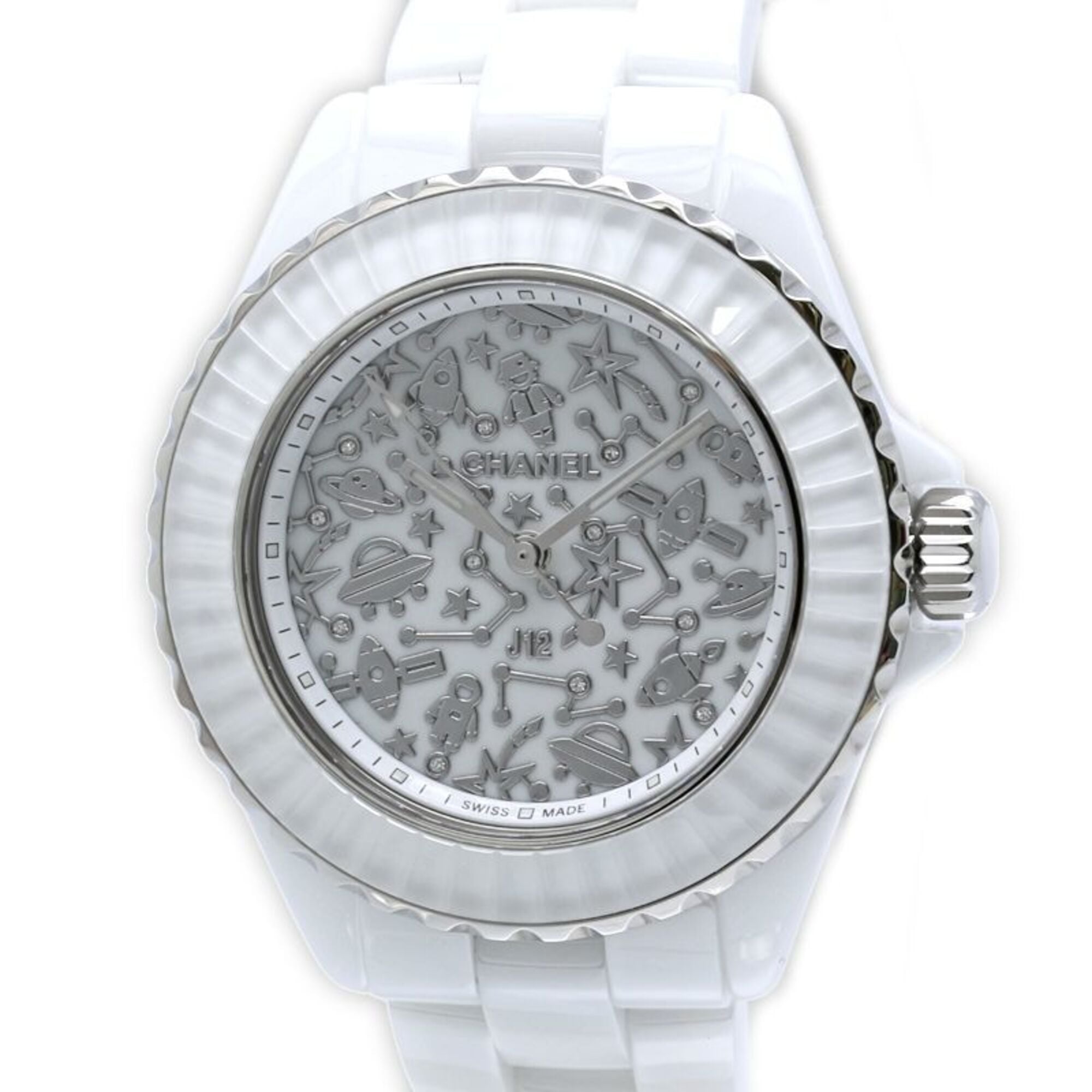 CHANEL J12 Cosmic Diamond H7990 Women's Watch, White Ceramic x Stainless Steel 40440