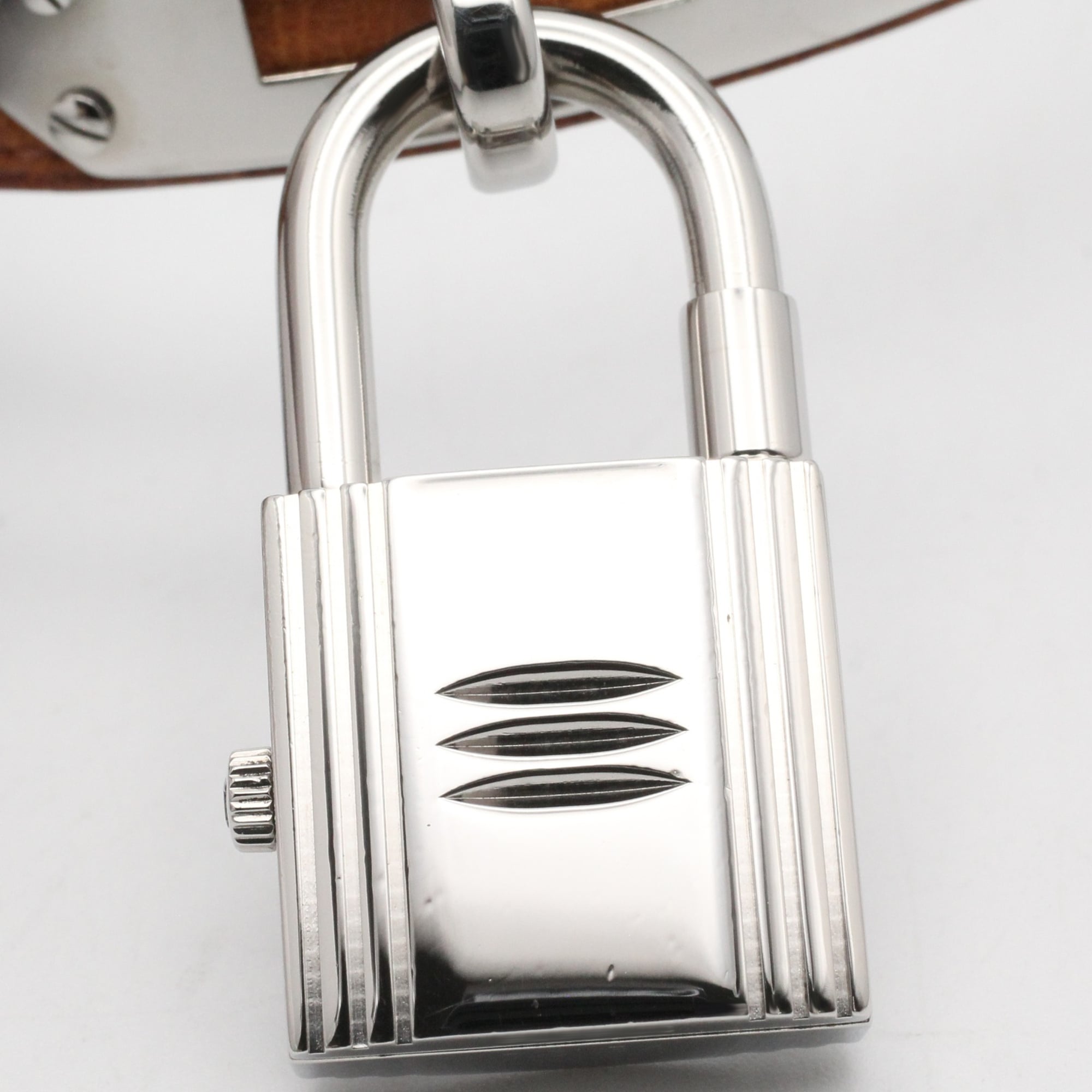 Hermes Kelly Stainless Steel Leather Strap Wo Silver Tone KE1.210
