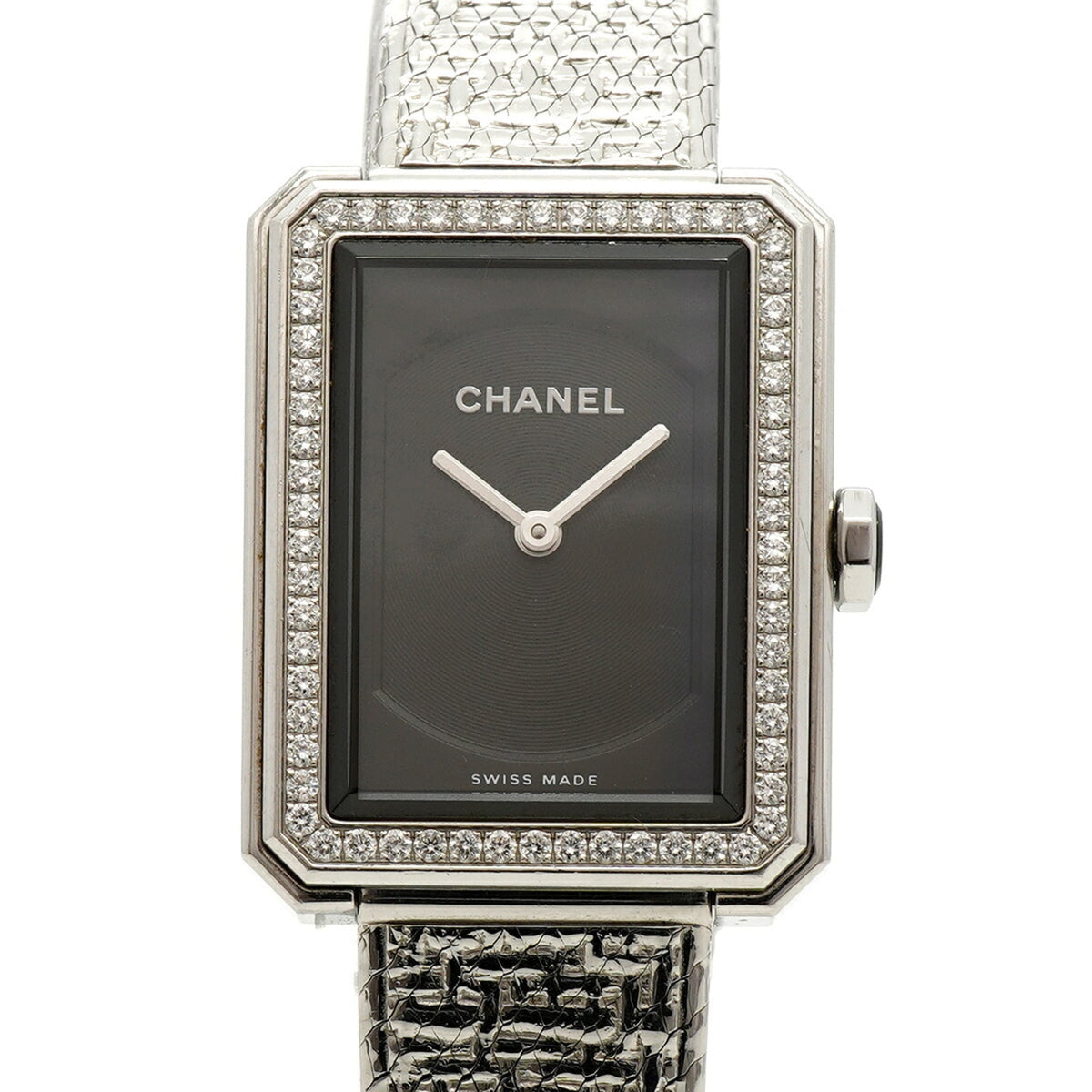 Chanel Boyfriend Tweed mit Diamantlünette H4877 Schwarz Zifferblatt 21 mm Uhr