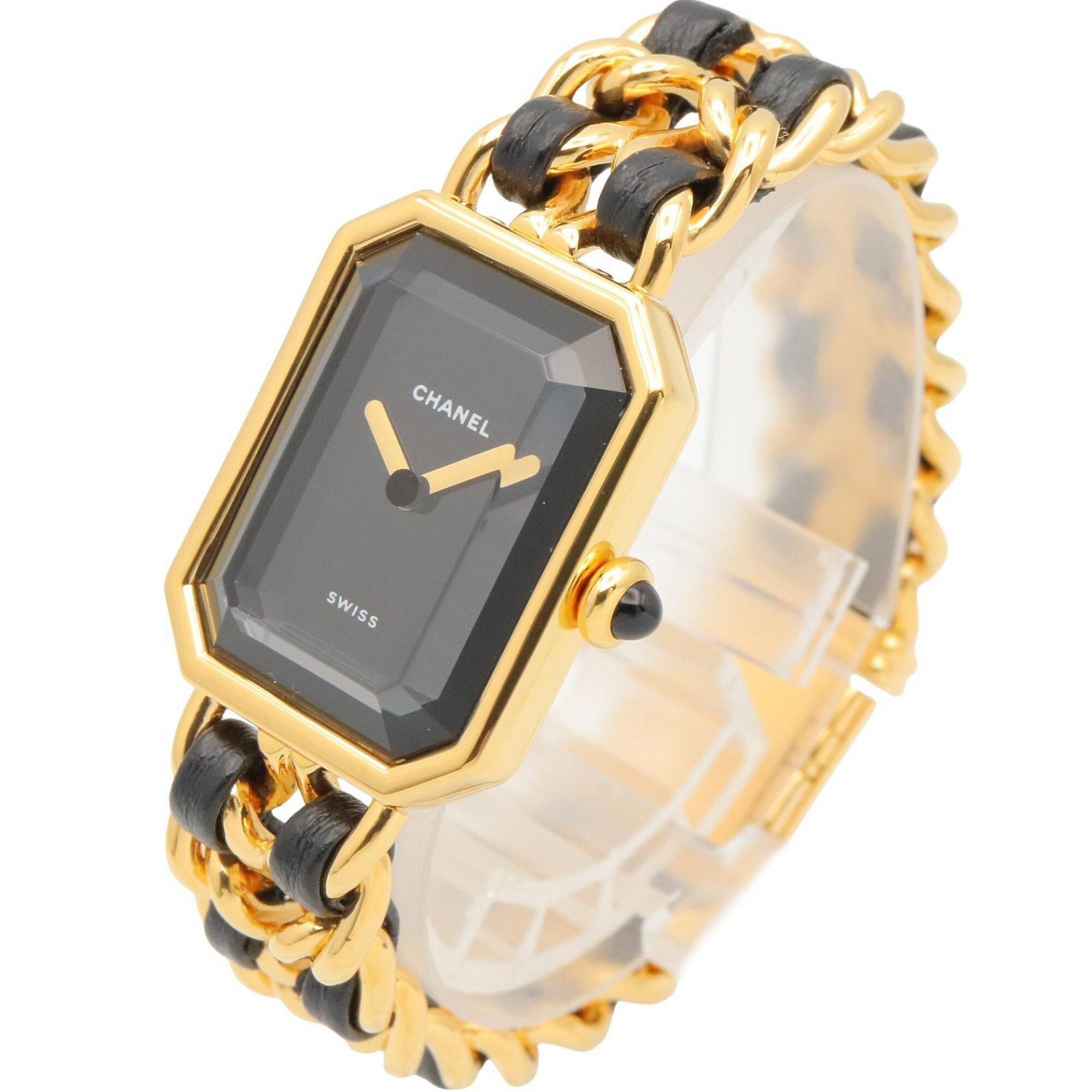 Chanel CHANEL PremiÃ¨re S Watch, Gold Plated (GP), Leather Strap, Women's, Black, H0001