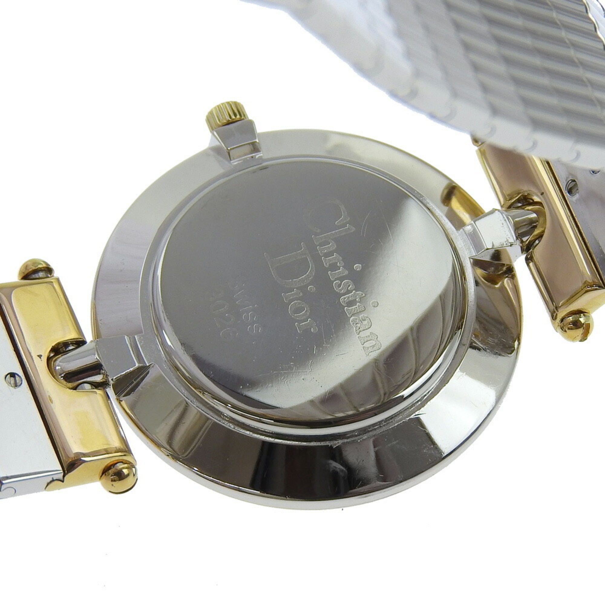Christian Dior Uhr 3026 aus Edelstahl mit vergoldetem GehäuseQuarz analoges ZifferblattSchwarz Zifferblatt, Damenuhr
