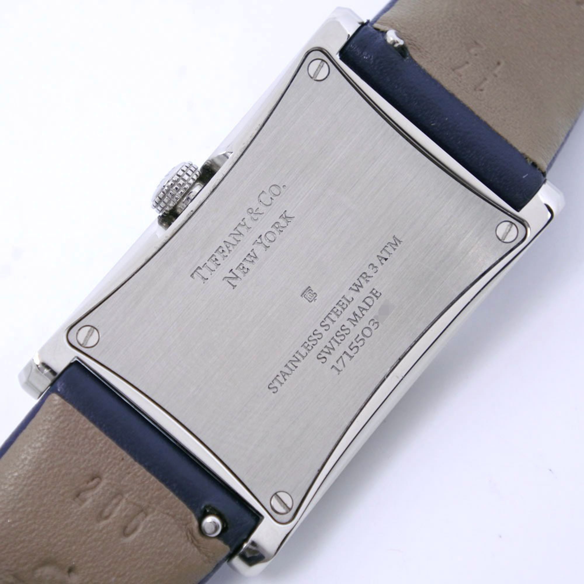 TIFFANY&Co.; Tiffany East West Mini 36668694 roestvrij staal x leer, marineblauw, kwarts, analoog display, dameshorloge