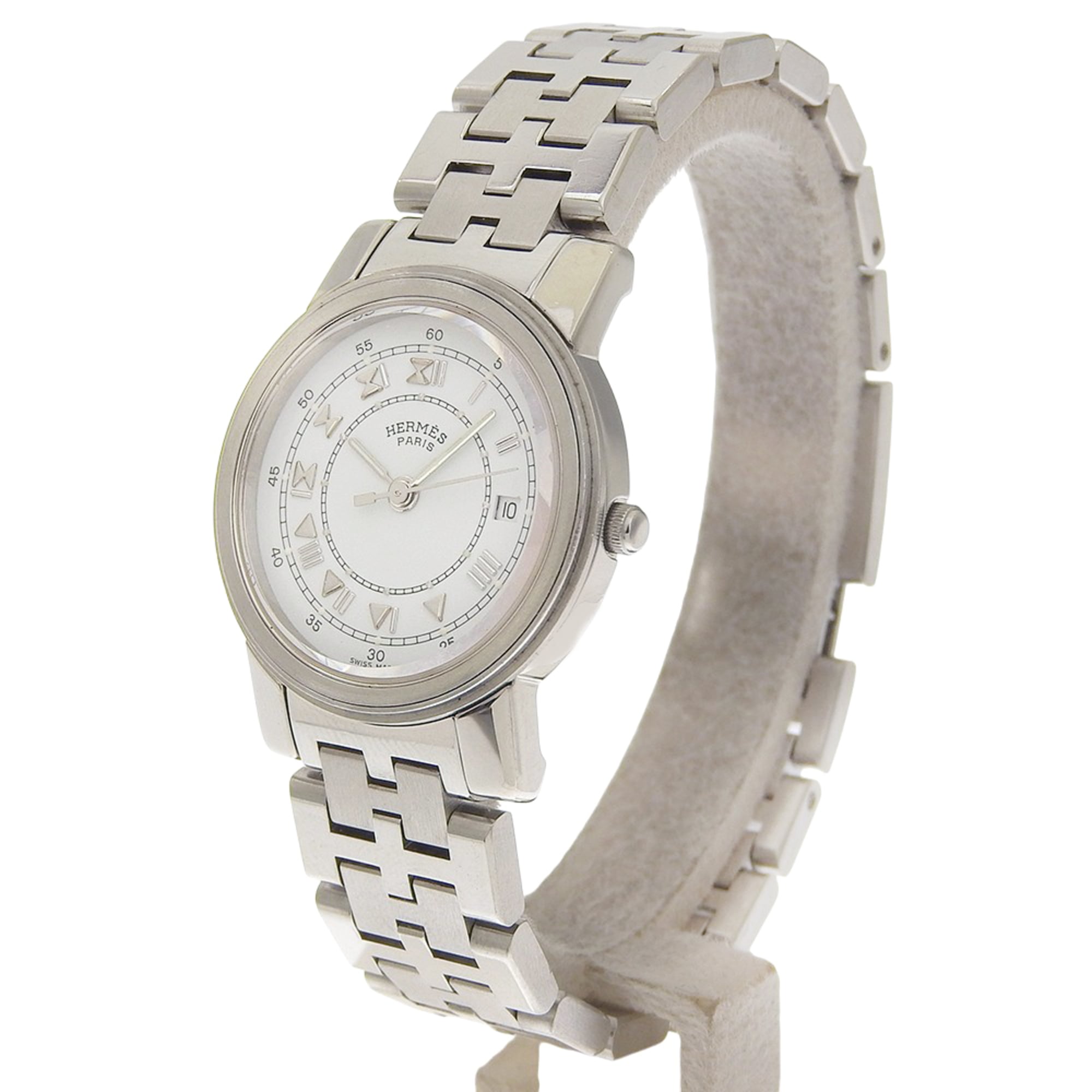 HermÃ¨s Carrick Women's Stainless Steel Quartz Watch with Analog Display and White Dial