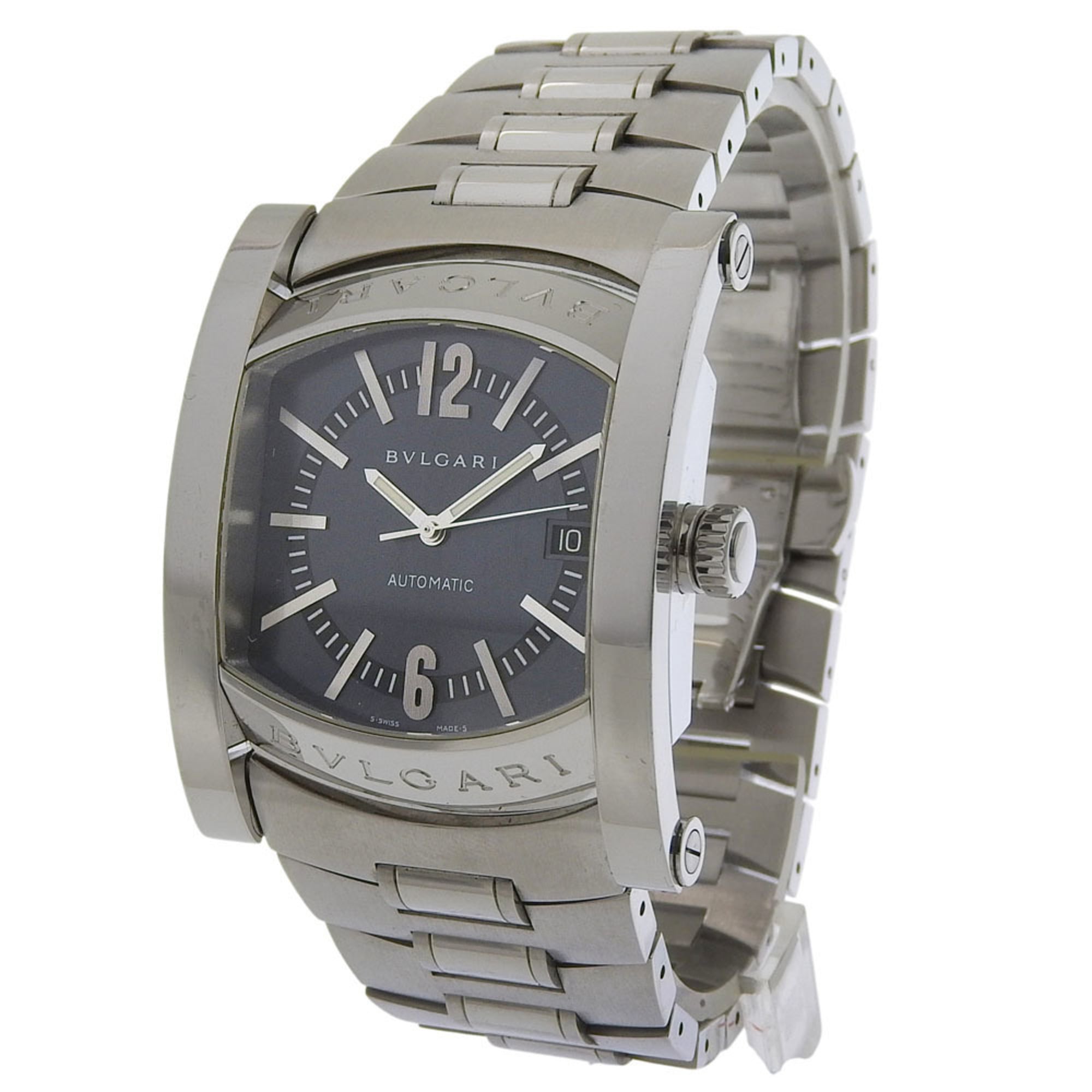 Bulgari BVLGARI Assioma Watch AA48S Stainless Steel Silver Automatic Analog Black Dial Men's