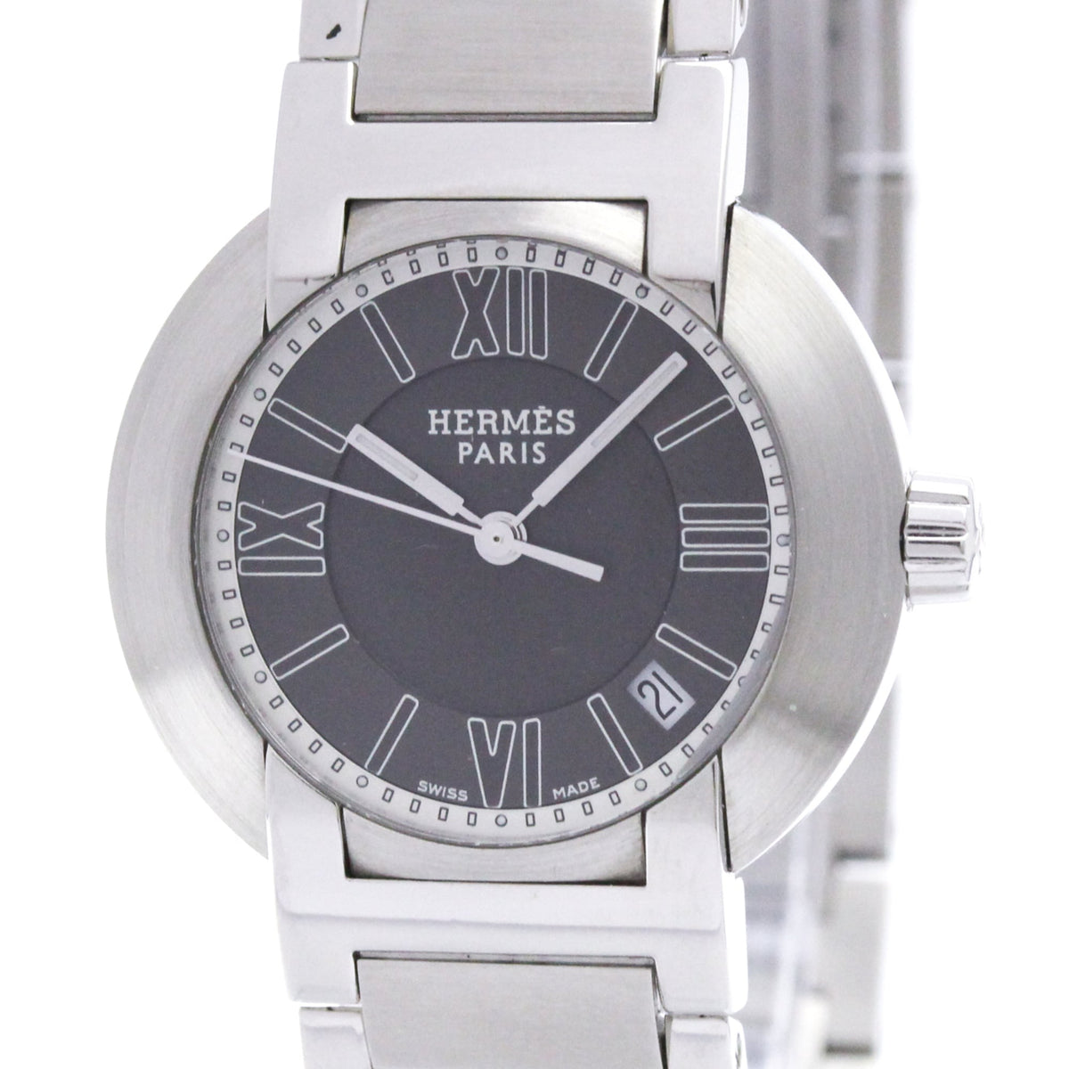 Hermes Nomade Steel Auto Nr. 1.210, graues Zifferblatt, 28 mm Uhr