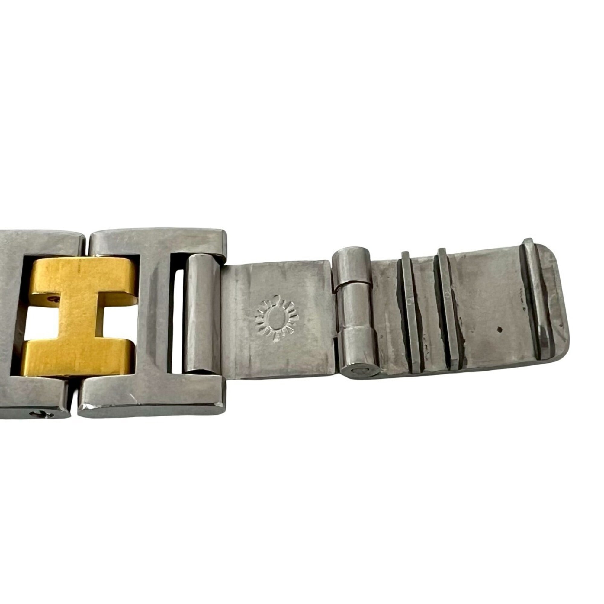 HERMES Arceau H Logo Belt Stainless Steel GP Quartz Wristwatch Silver Gold 34591