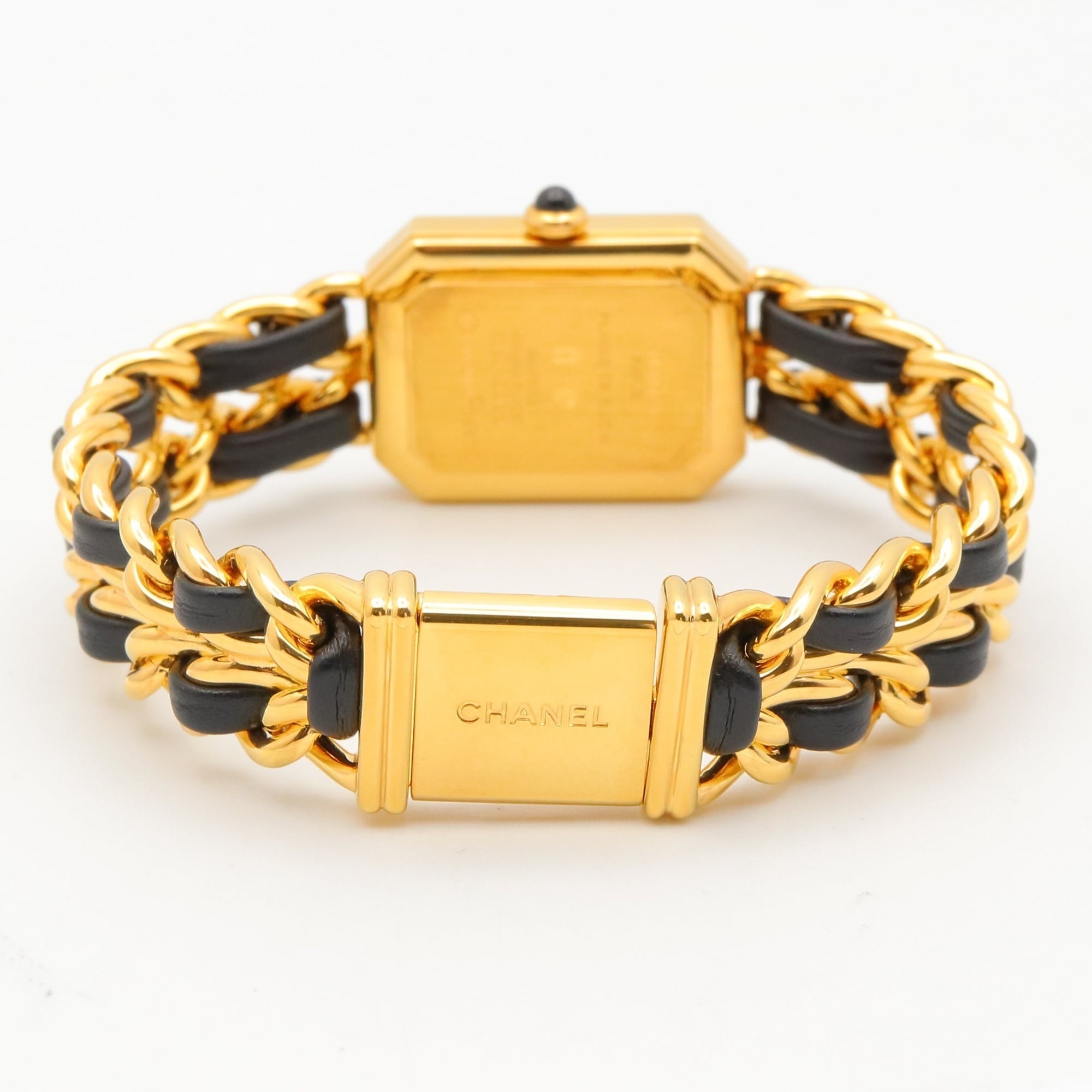 Chanel CHANEL Première S-horloge, verguld (GP), leren band, dames, zwart, H0001