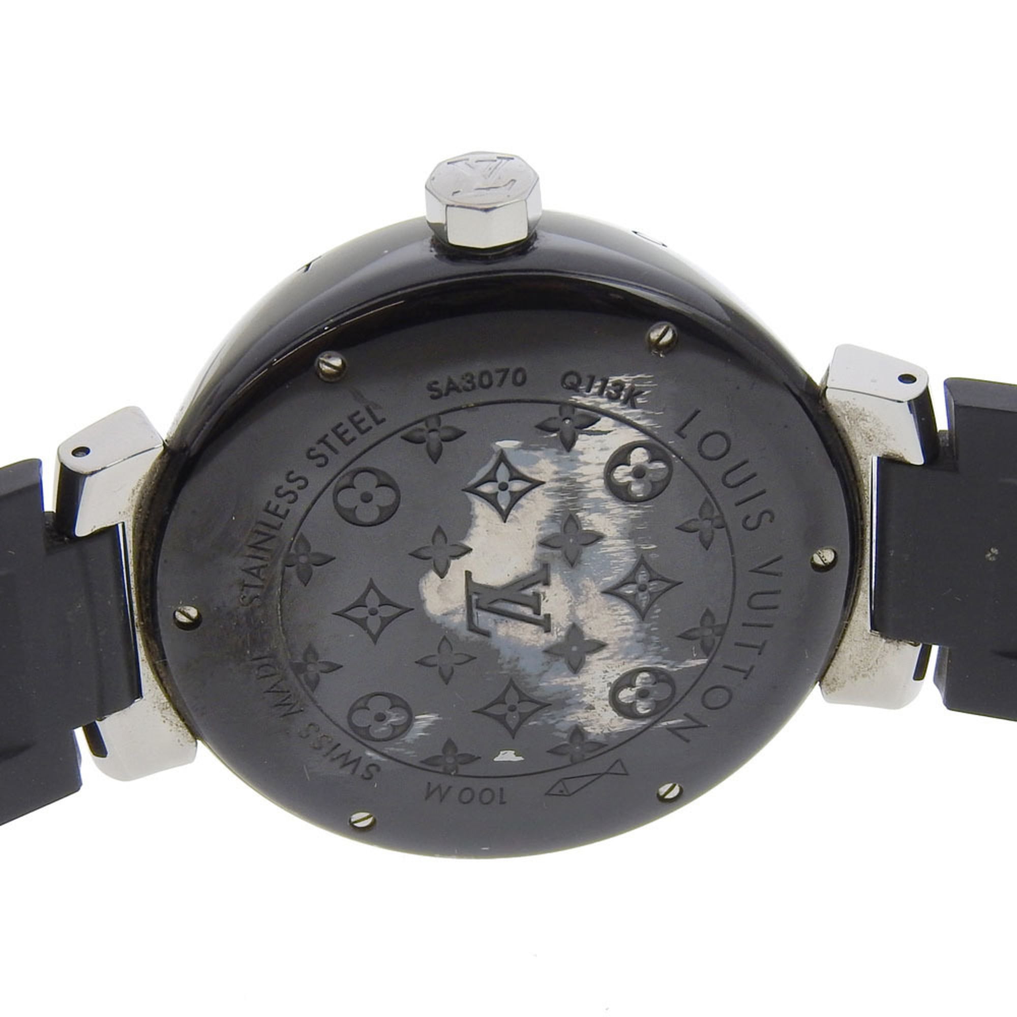 Louis Vuitton Tambour GMT Uhr Q113K Edelstahl x Kautschuk Automatik Schwarz Zifferblatt Herrenuhr