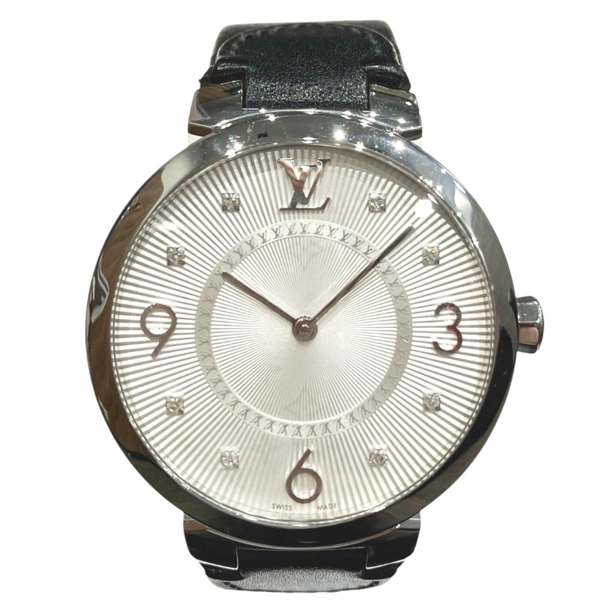 Louis Vuitton Tambour watch, total weight 48g, stainless steel, genuine leather strap, quartz movement, silver dial, Q13MJ