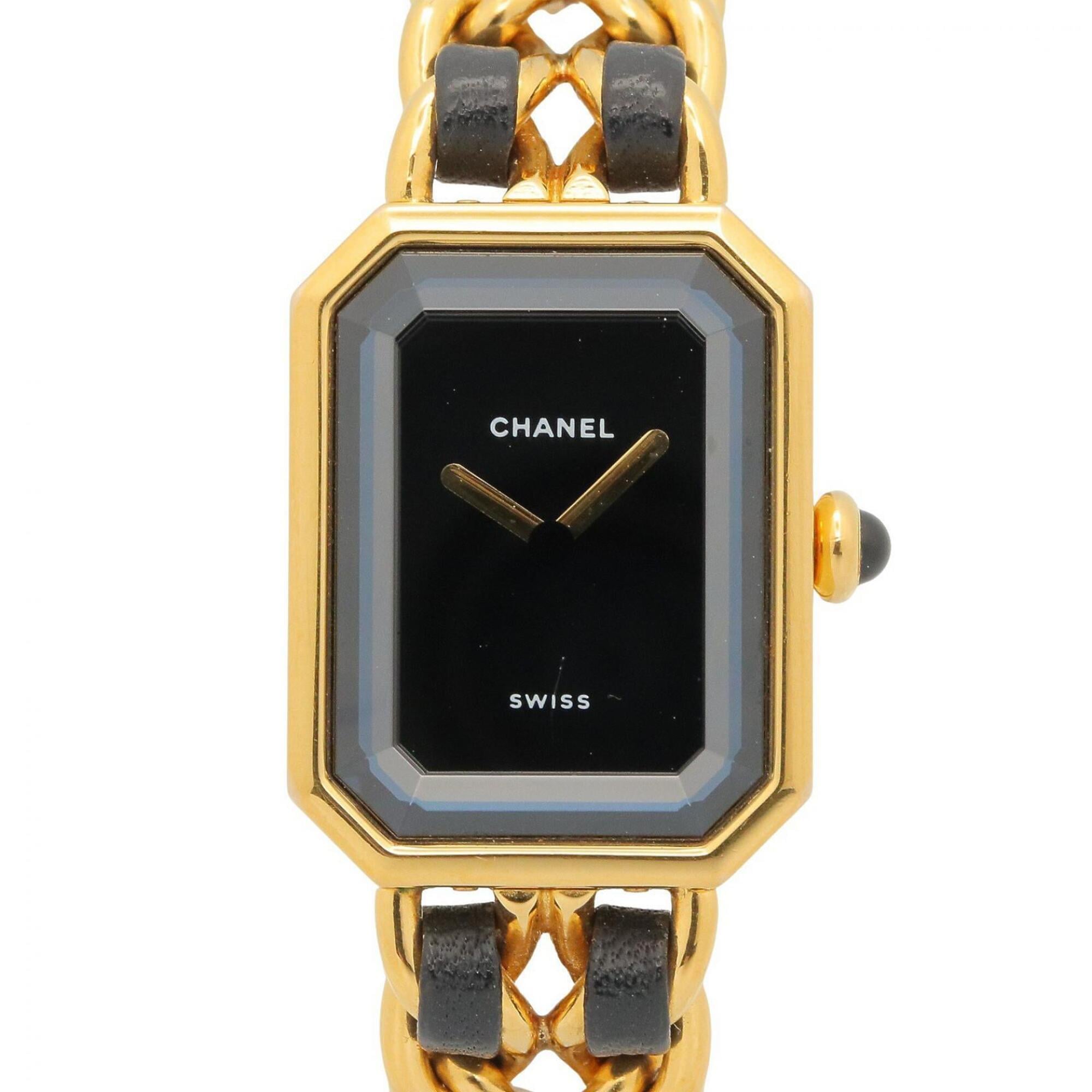 Chanel CHANEL PremiÃ¨re M Wristwatch, Gold Plated (GP), Leather Strap, Women's, Black, H0001