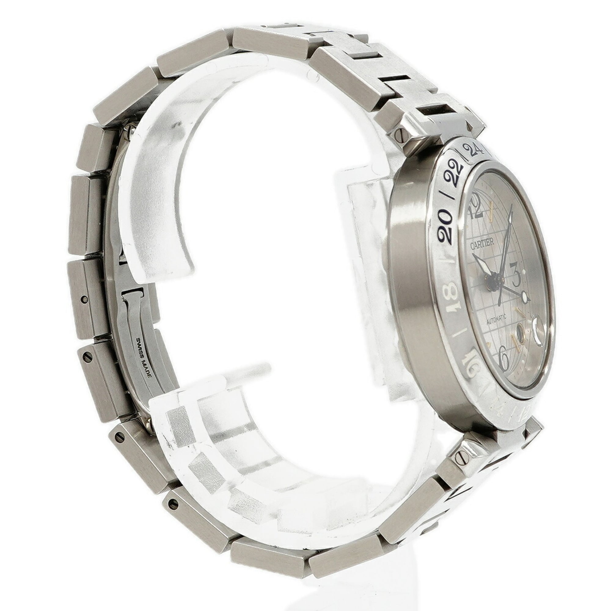 Cartier Pasha C Meridian GMT W31029M7 Silver Dial (Boys' Size)