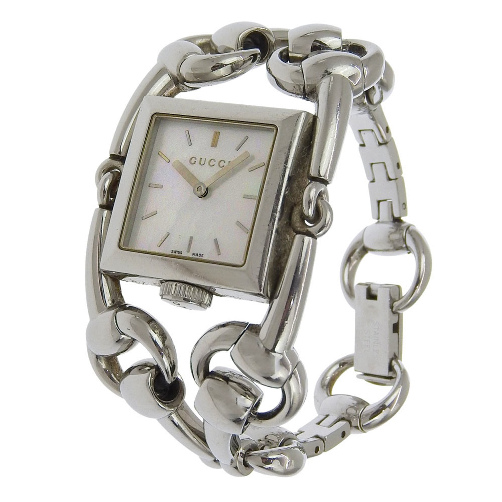 Gucci Signoria Watch, 116.3mm, Stainless Steel, Quartz Movement, Analog Display, White Shell Dial, Women's