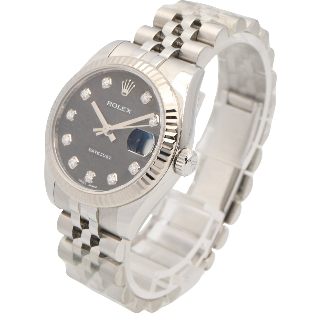 Rolex Datejust 10P Diamond 178274G horloge met zwarte wijzerplaat, 31 mm