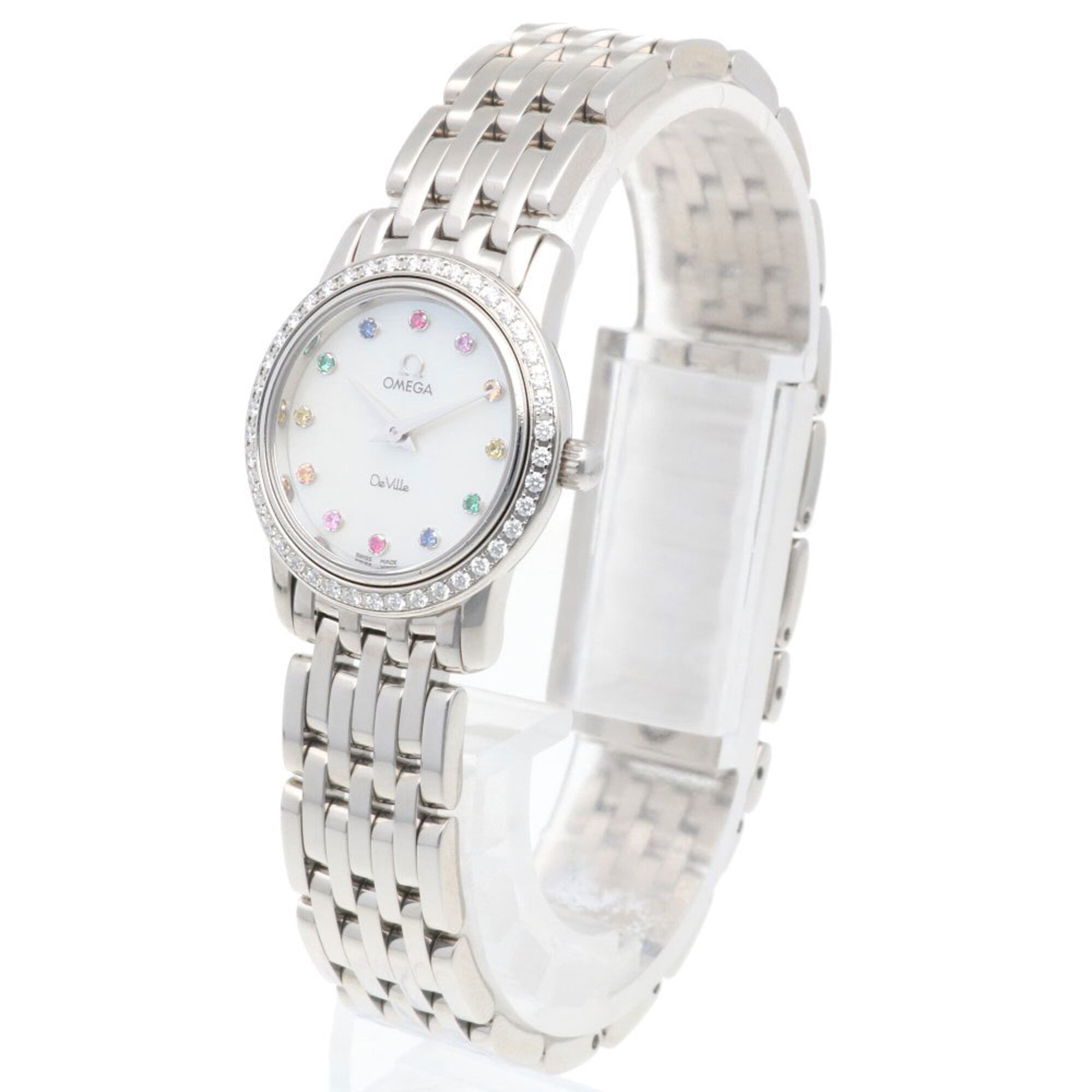 Omega De Ville watch, stainless steel quartz, polished, 59518XXX, ladies', OMEGA, white mother-of-pearl bezel, diamond.