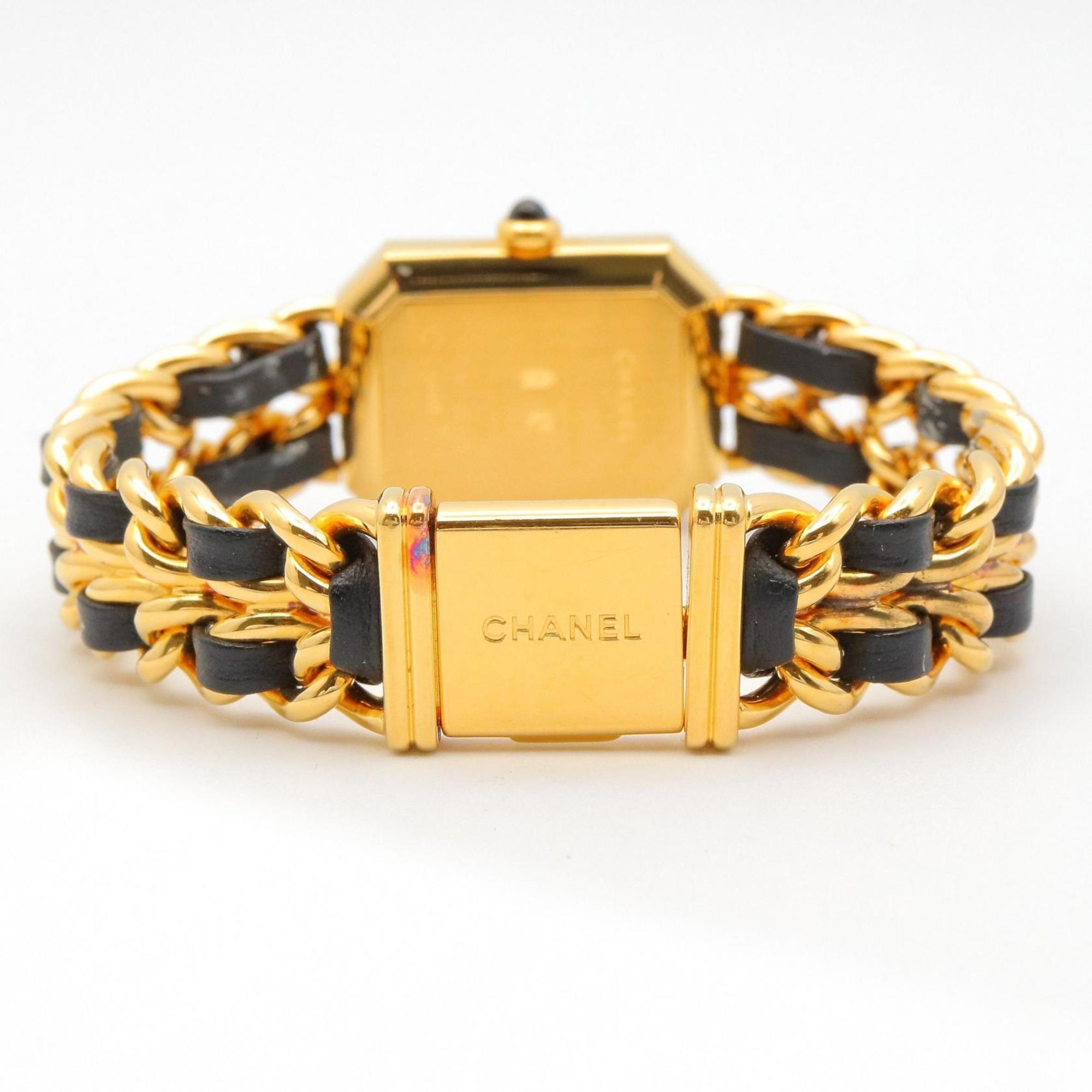 CHANEL Premiere M-horloge, verguld, met leren band, zwart, dames, H0001